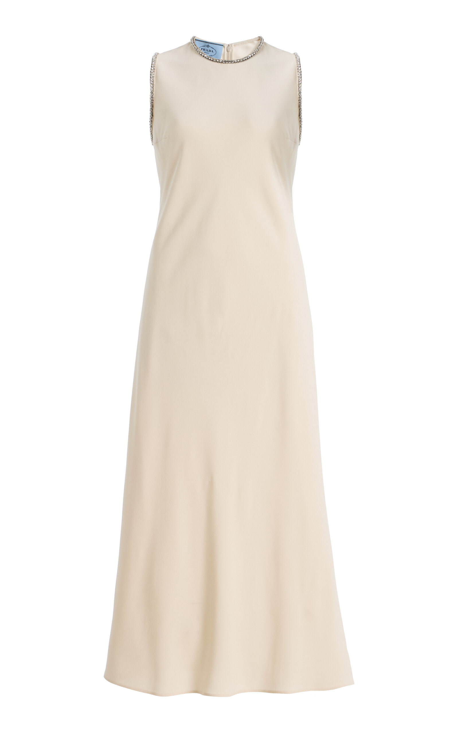 Prada Crystal-Trimmed Sablé Midi Dress - Moda Operandi