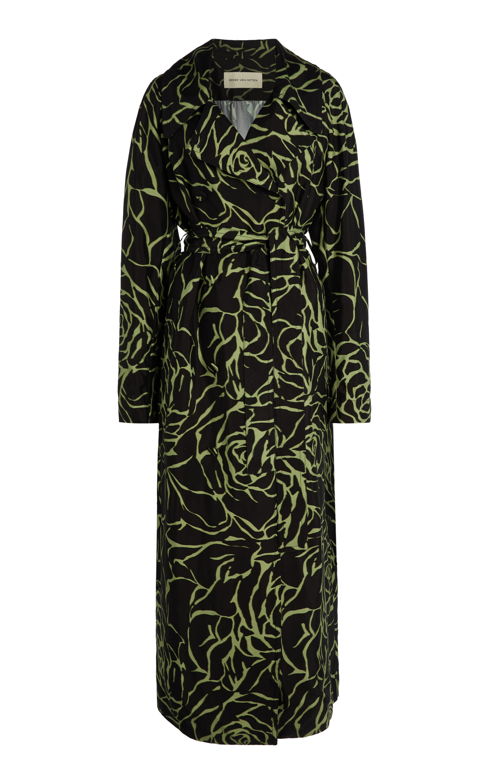 Dries Van Noten Rolana Printed Twill Trench Coat In Black