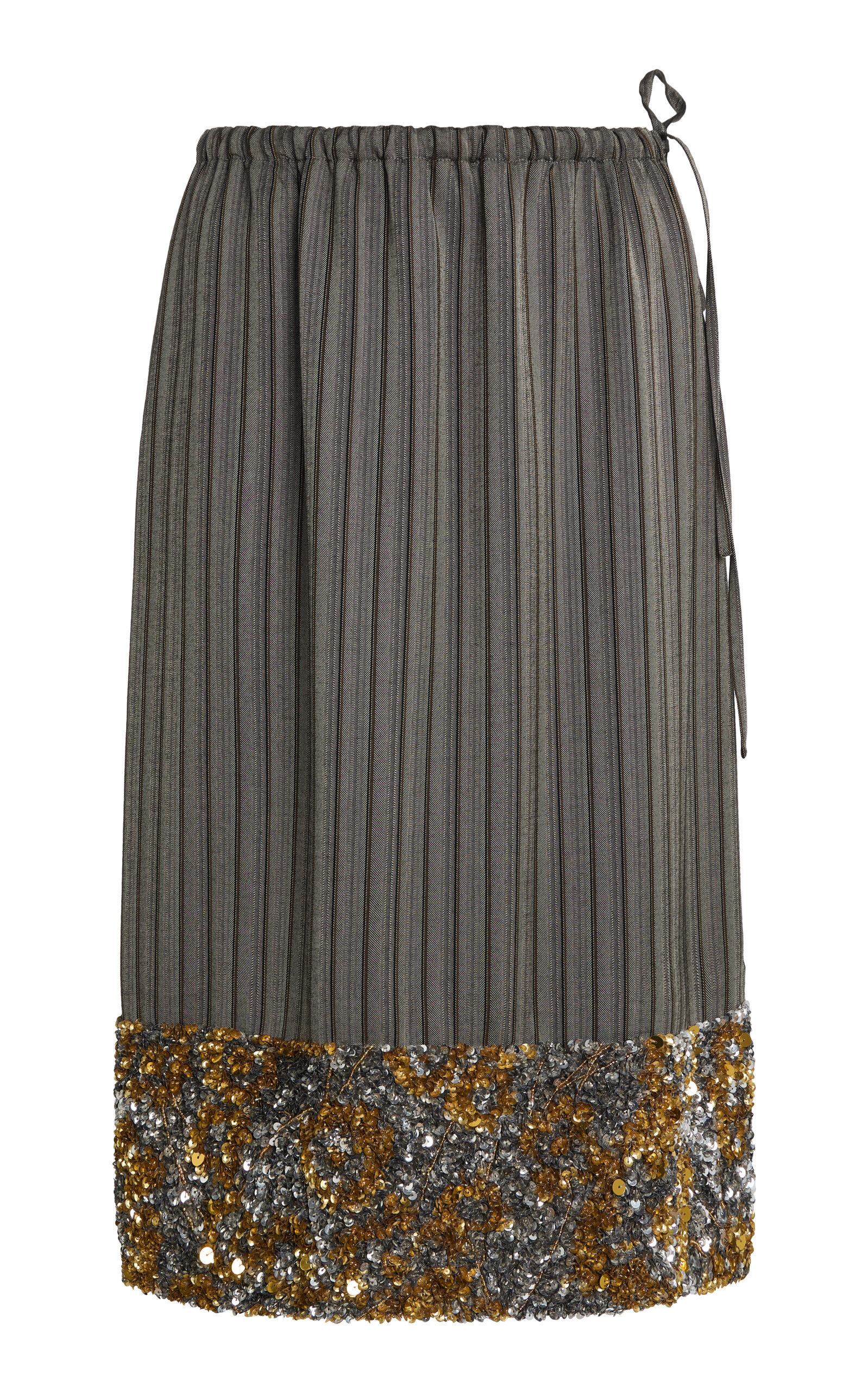 Dries Van Noten Scotts Embellished Twill Knee-length Skirt In Gray