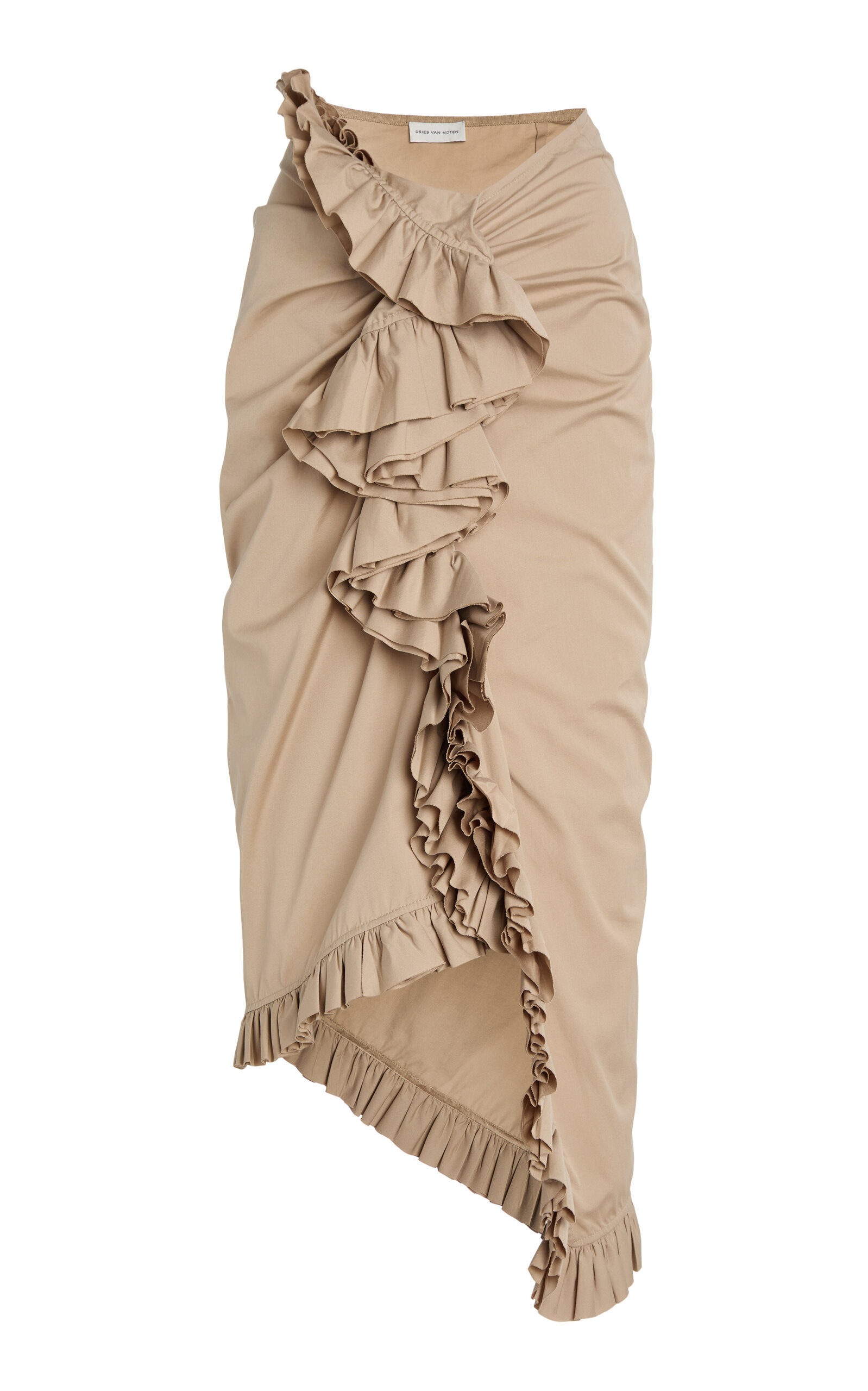 Dries Van Noten Sina Frilled Cotton-poplin Midi Skirt In Neutral