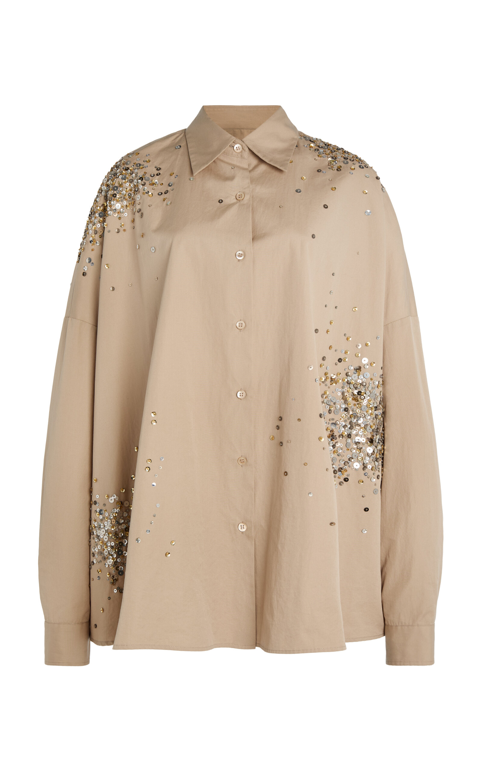 Dries Van Noten Casia Embellished Cotton-poplin Shirt In Neutral