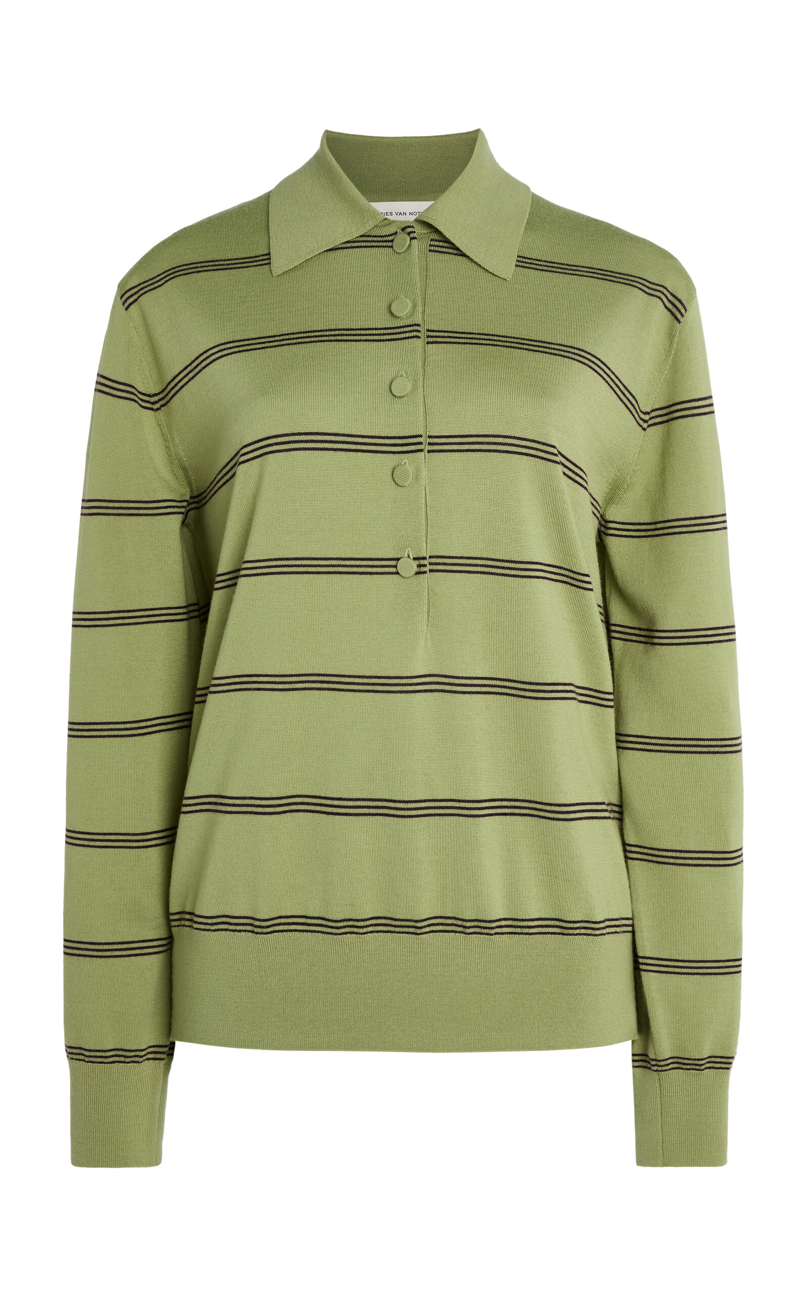 Dries Van Noten Tuno Striped Polo Sweater In Green