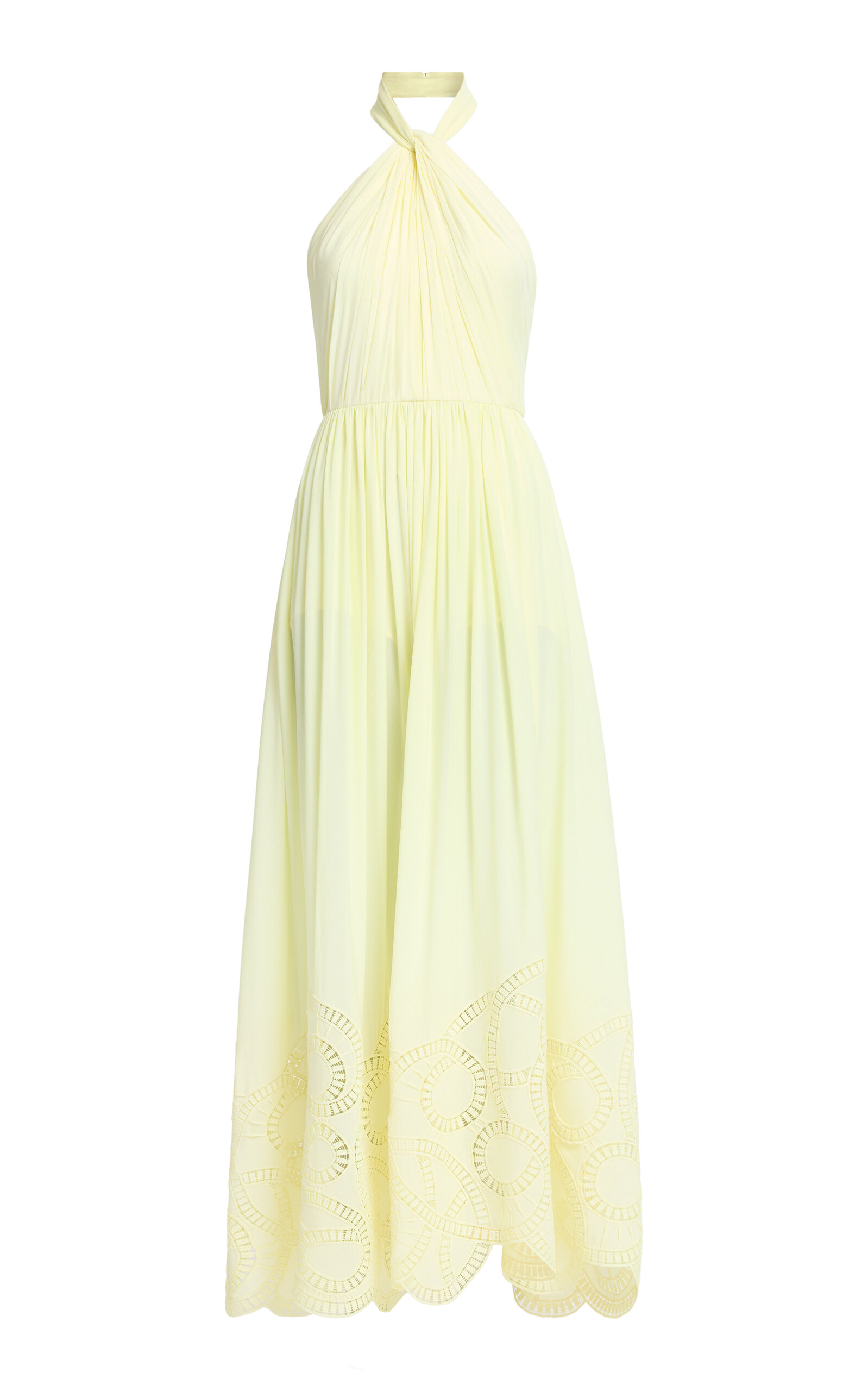 Elie Saab Macrame Embroidered Double Georgette Midi Dress