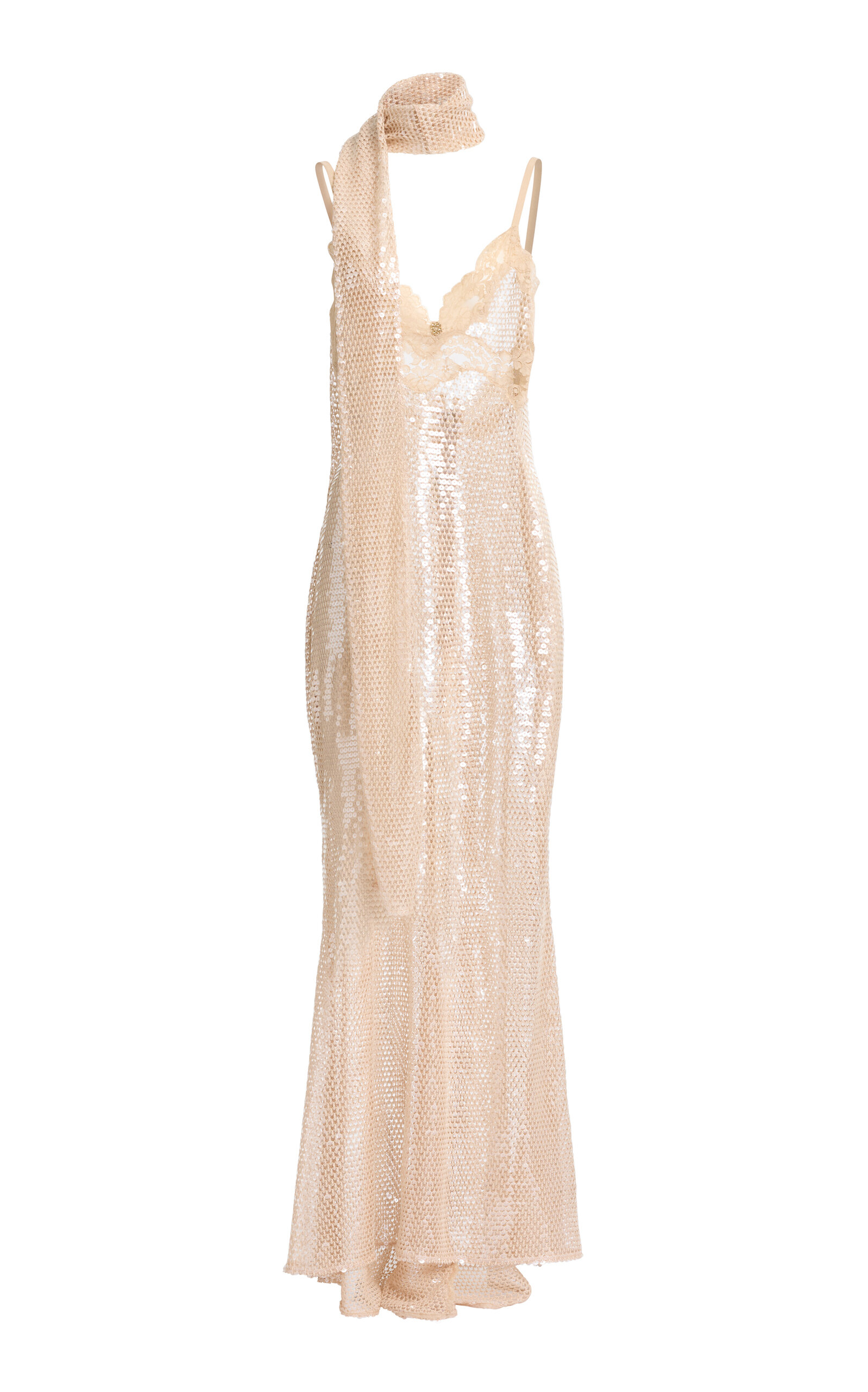 Elie Saab Sequin Mesh Maxi Dress
