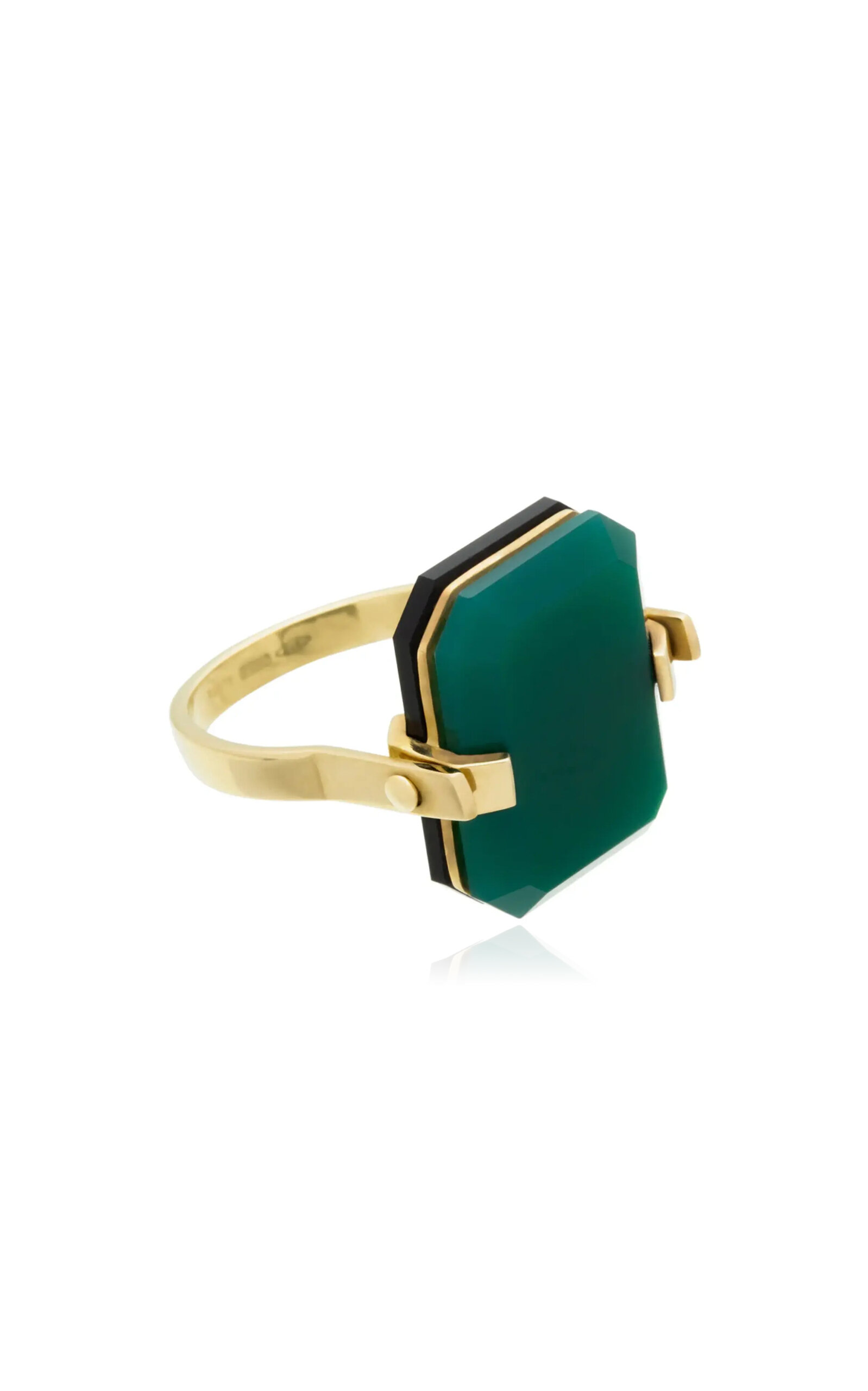Deco Sandwich 9K Yellow Gold Agate Ring