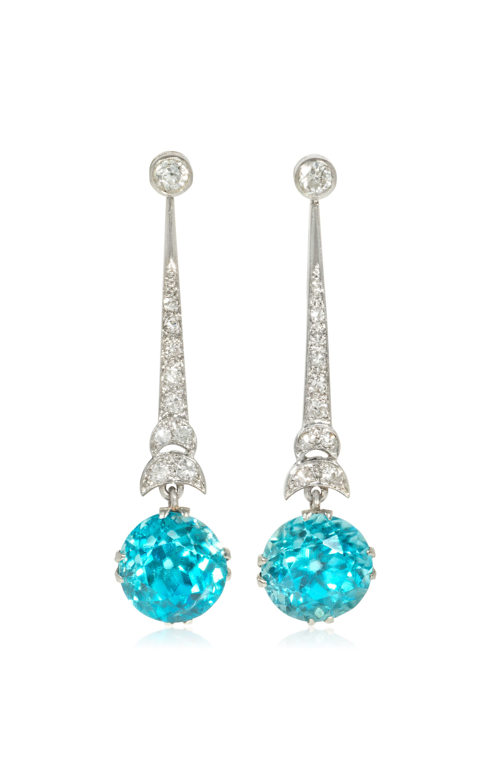 Art Deco Platinum; Blue Zircon And Diamond Earrings