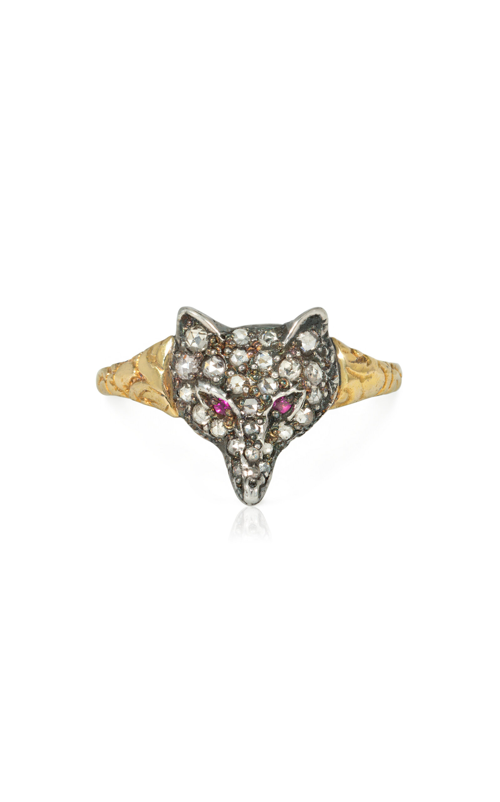 Antique 14K Yellow Gold Diamond Fox Ring