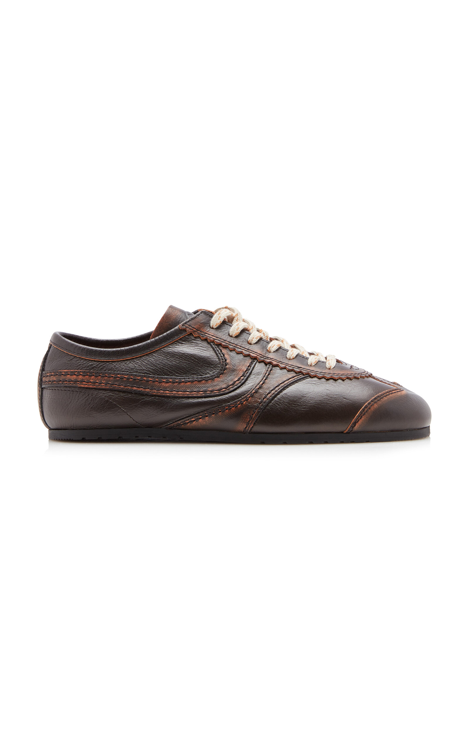 Dries Van Noten - Panelled Leather Sneakers - Brown - IT 41 - Moda Operandi