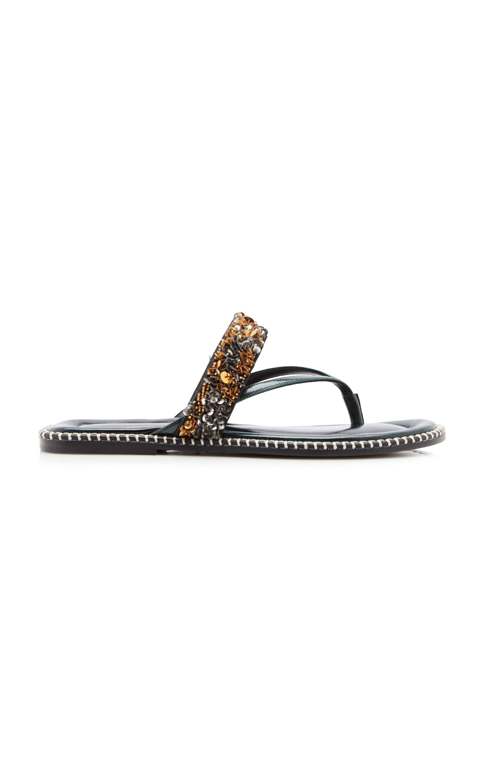 Dries Van Noten - Sequin Embellished Leather Sandals - Metallic - IT 39 - Moda Operandi