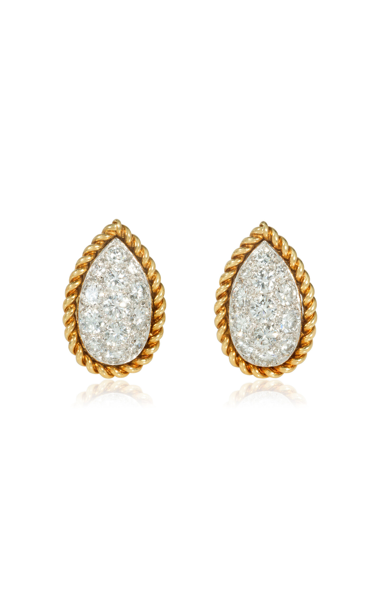 Van Cleef & Arpels 18K Yellow Gold; Platinum And Diamond Earrings