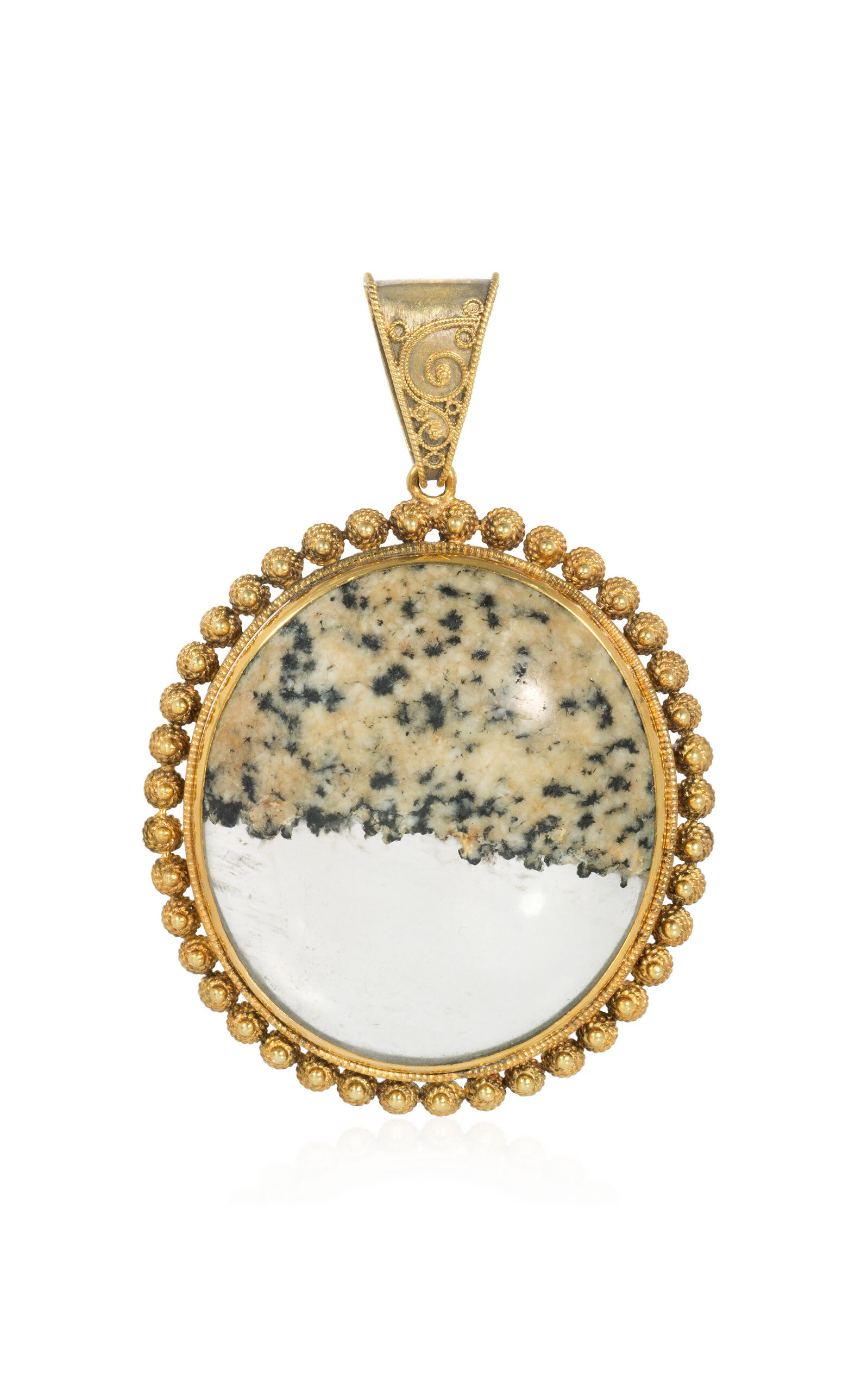Antique Granite And 15K Yellow Gold Quartz Locket