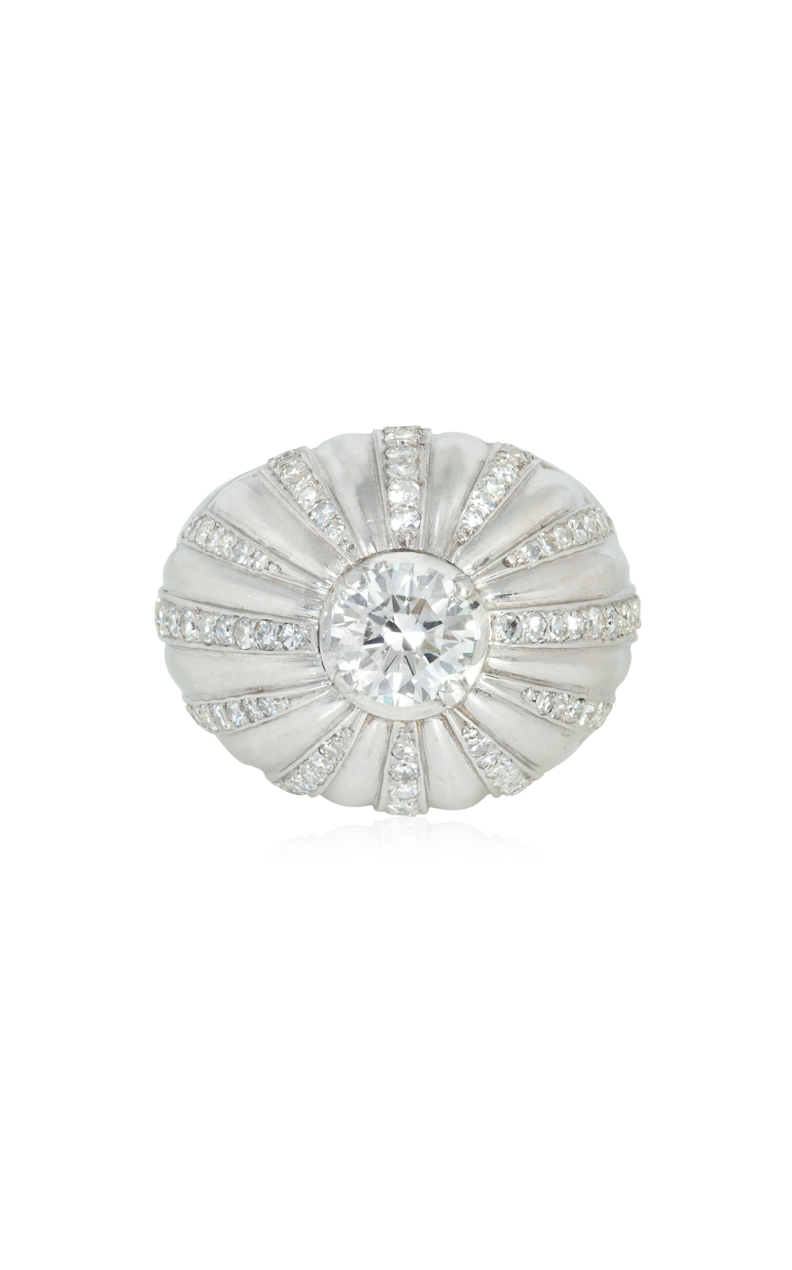 French Art Deco BombÃ© Platinum Diamond Ring