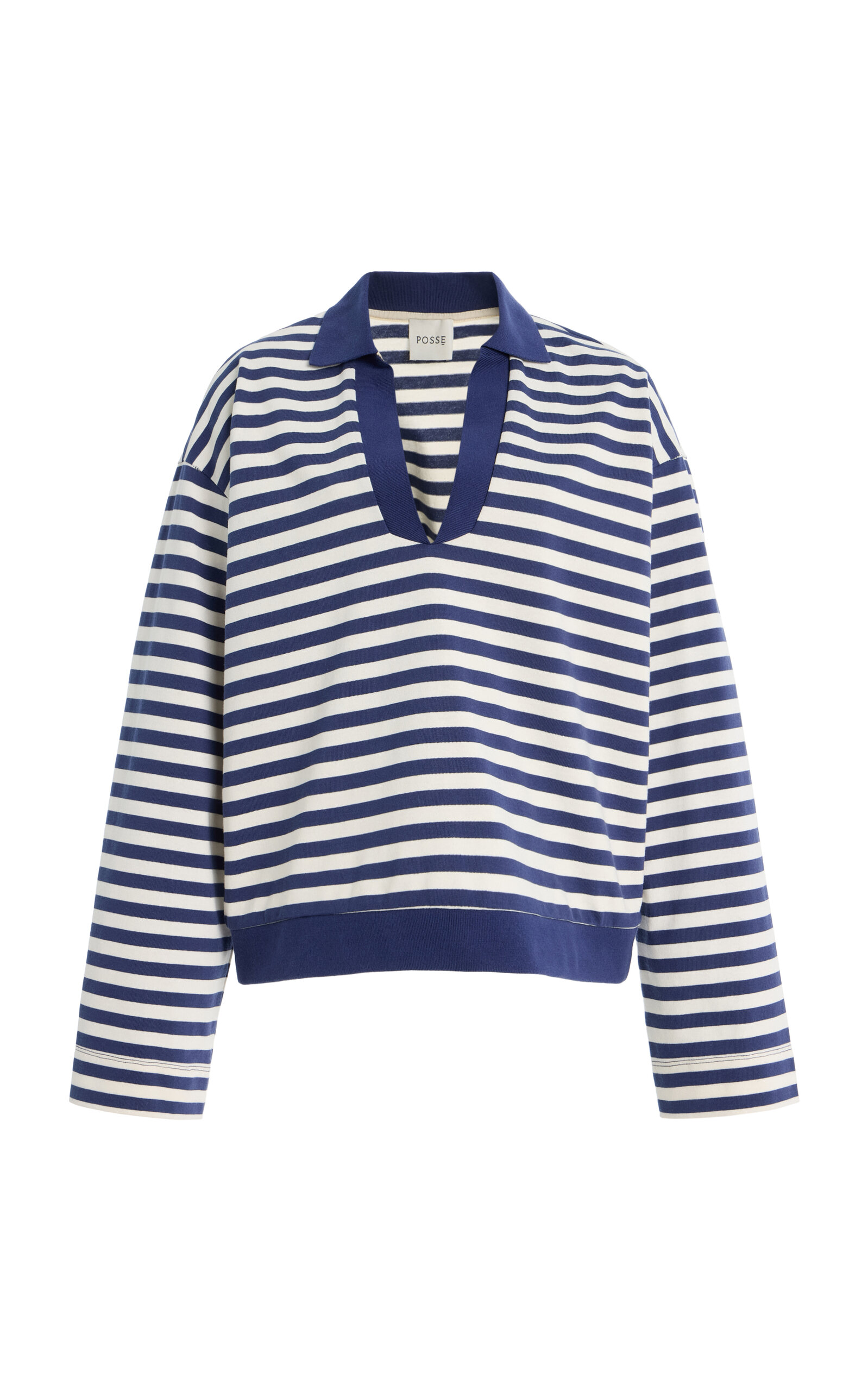 Posse Haisley Striped Cotton Polo Top In Blue