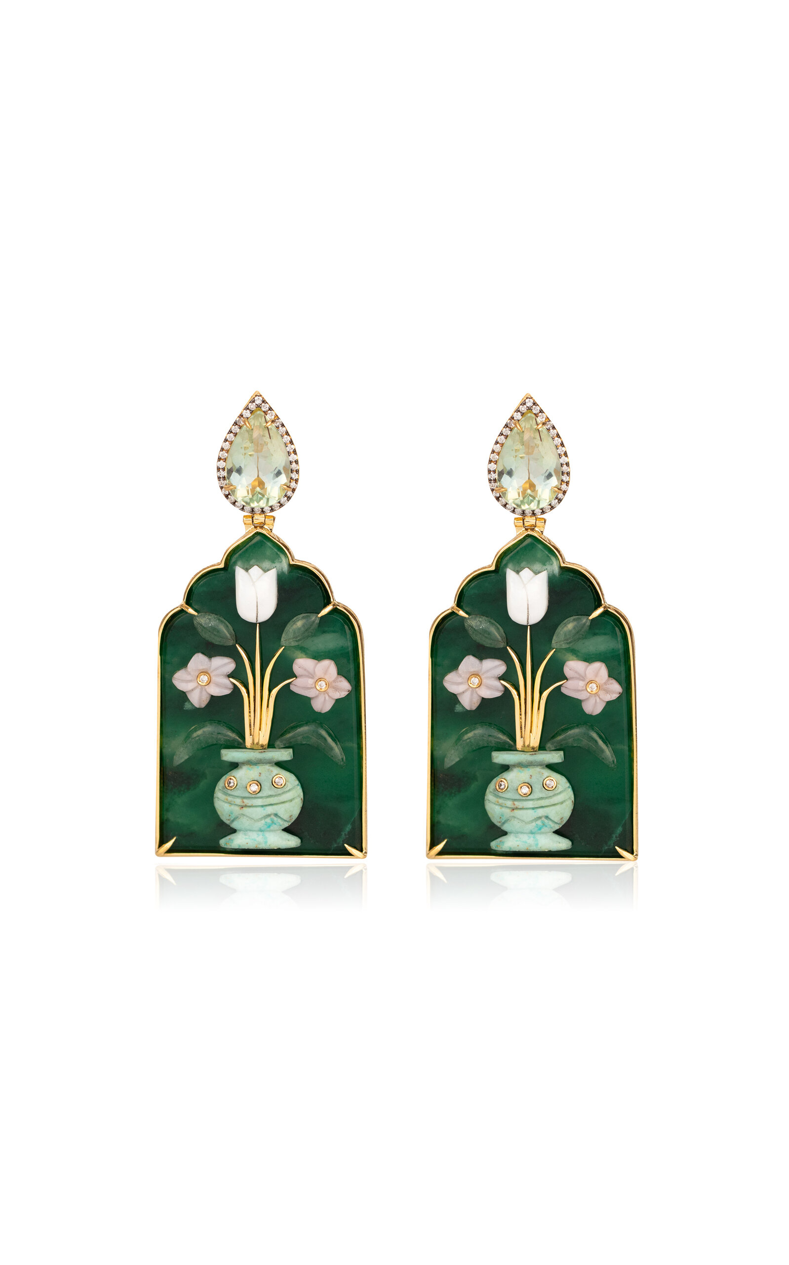 18k Yellow Gold Window Flower Vase Earrings