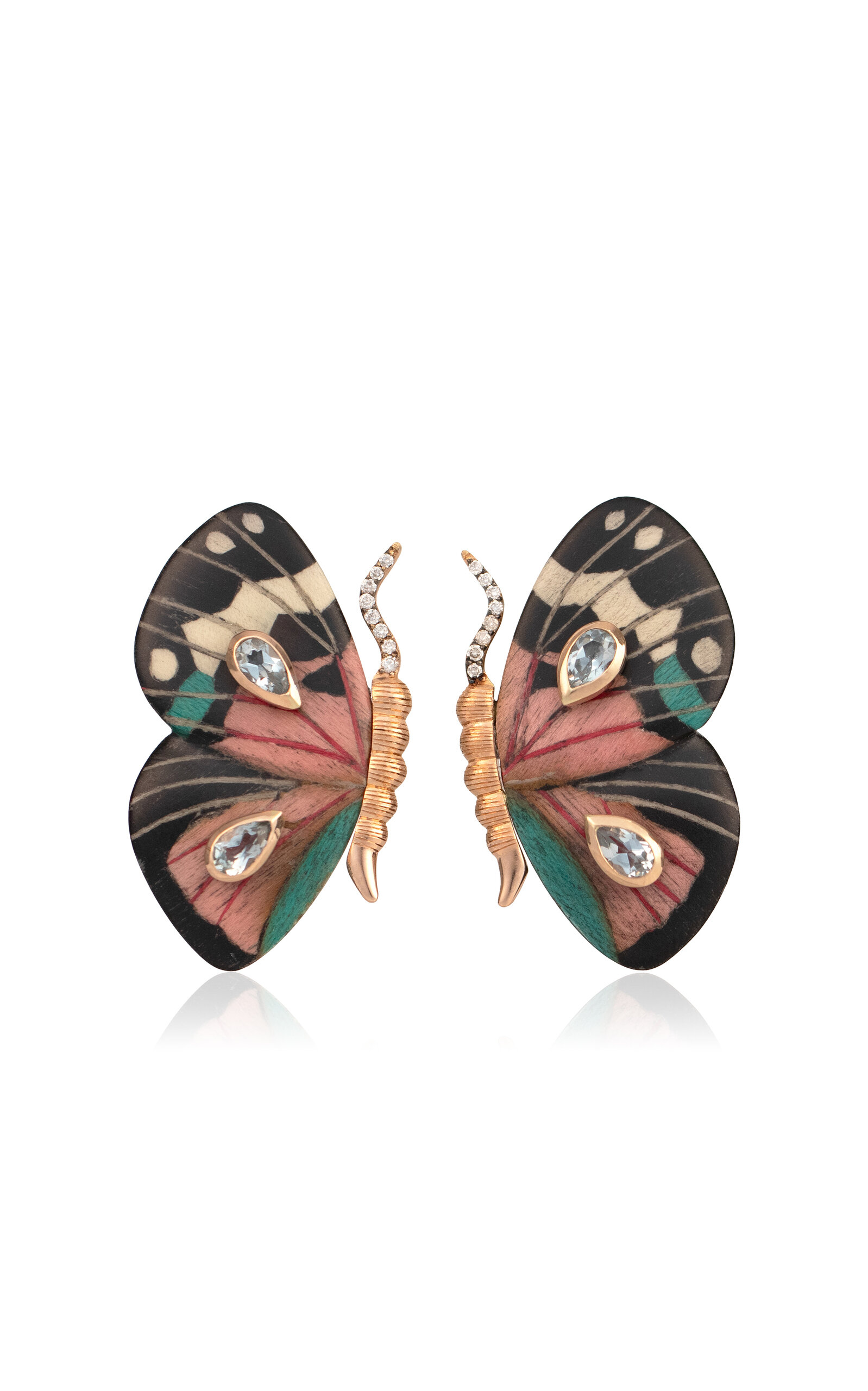 18k Yellow Gold Marquetry Butterfly Wing Earrings