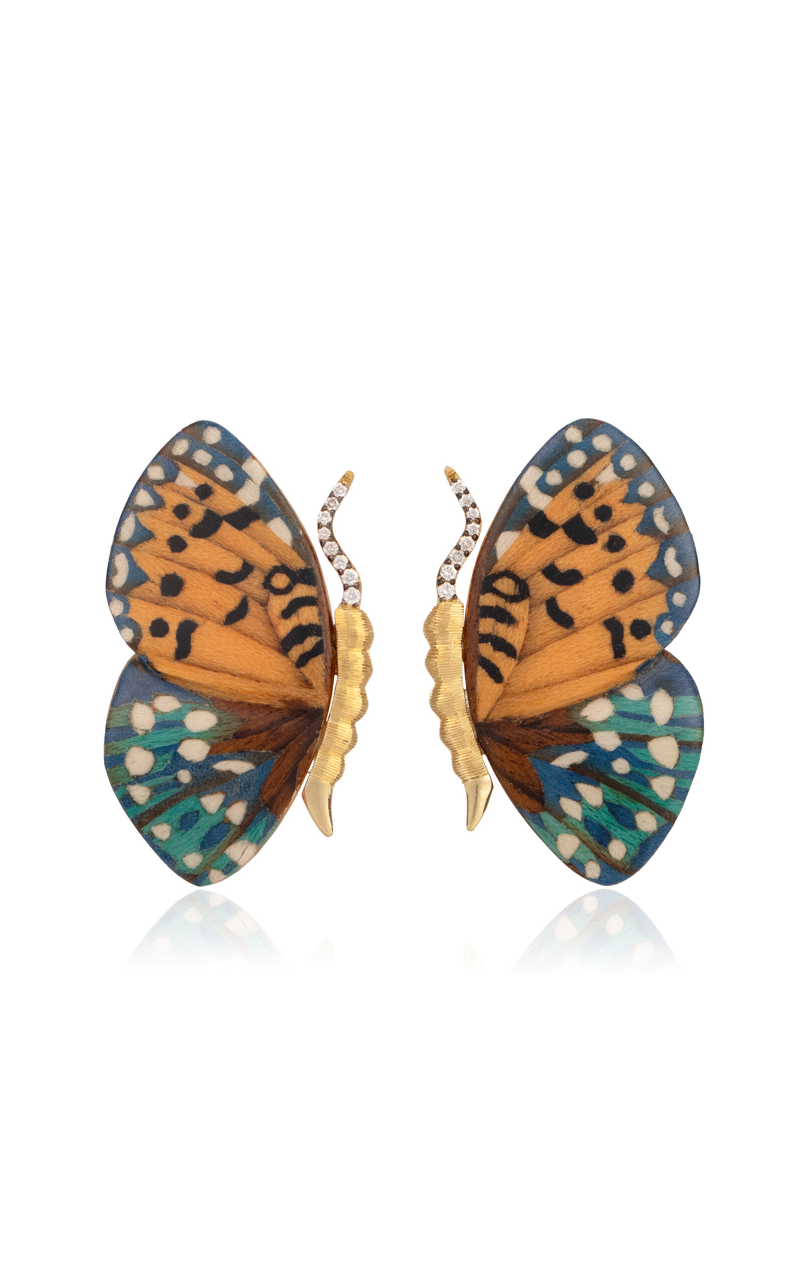 18k Yellow Gold Marquetry Butterfly Wing Earrings
