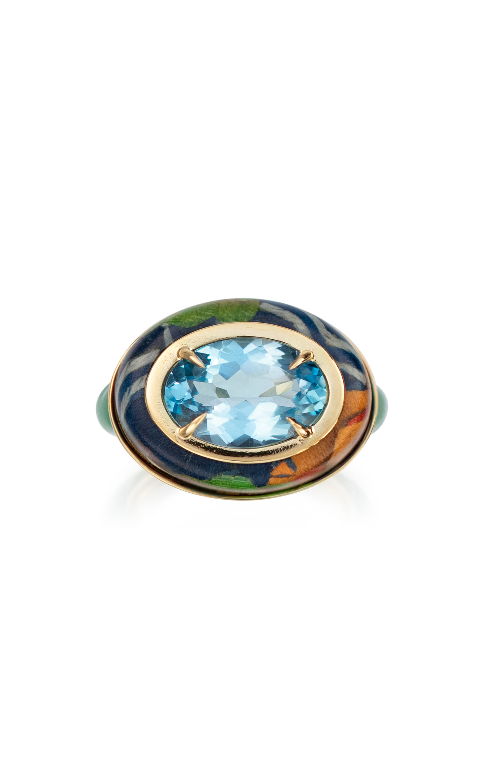 18k Yellow Gold  Oval Shaped Rring with Blue Topaz