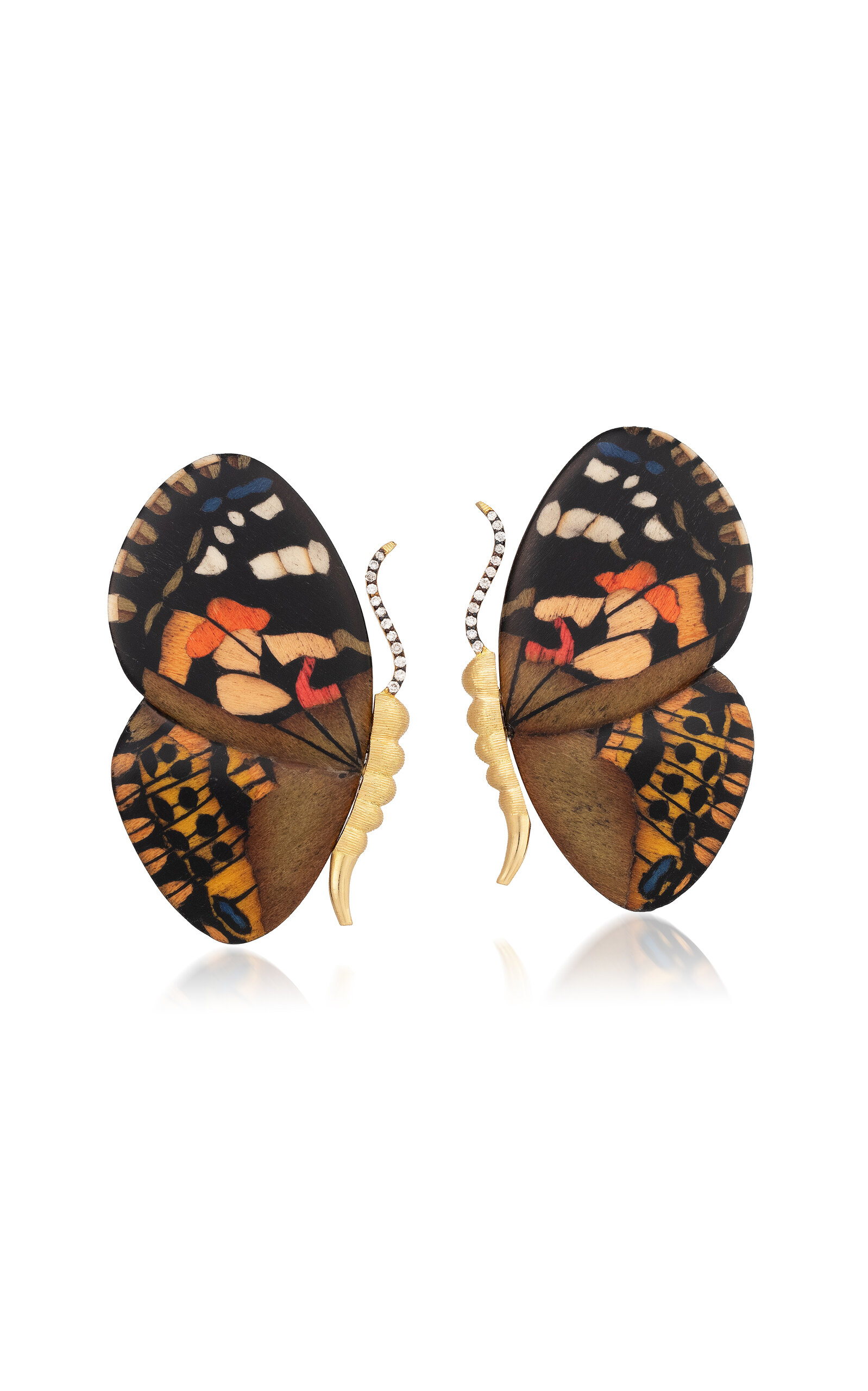18k Yellow Gold Marquetry Butterfly Wing Earrings