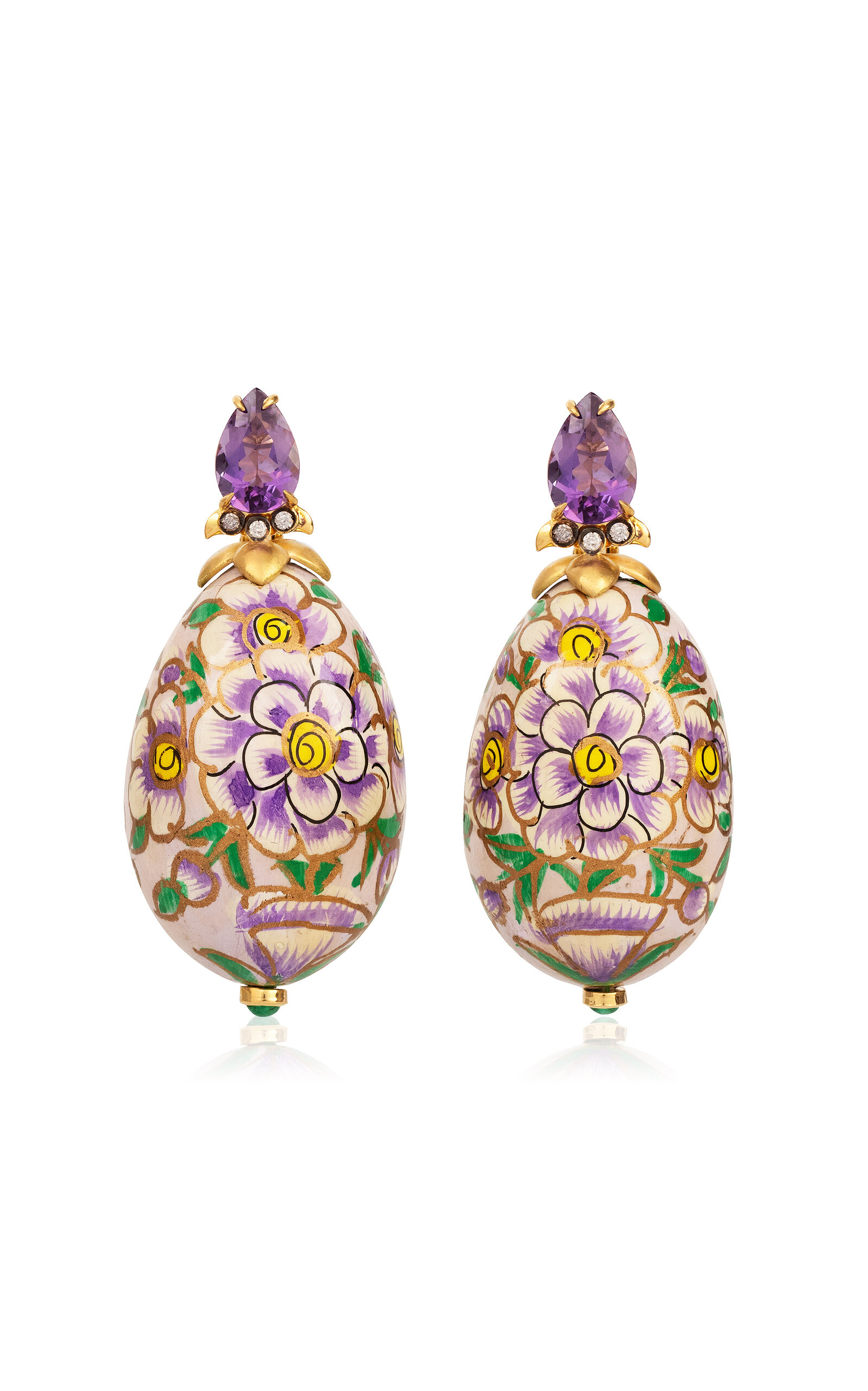 18k Yellow Gold Paper Mâché Oval Shaped Earrings