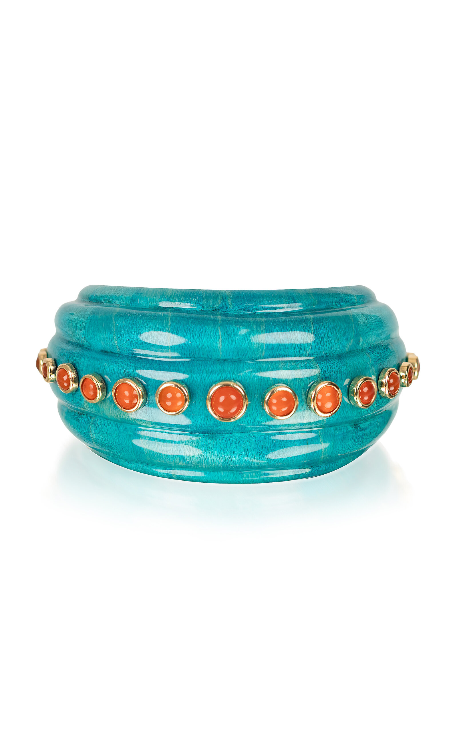 18k Yellow Gold Blue Turquoise Lacquered Marquetry Cuff Bracelet