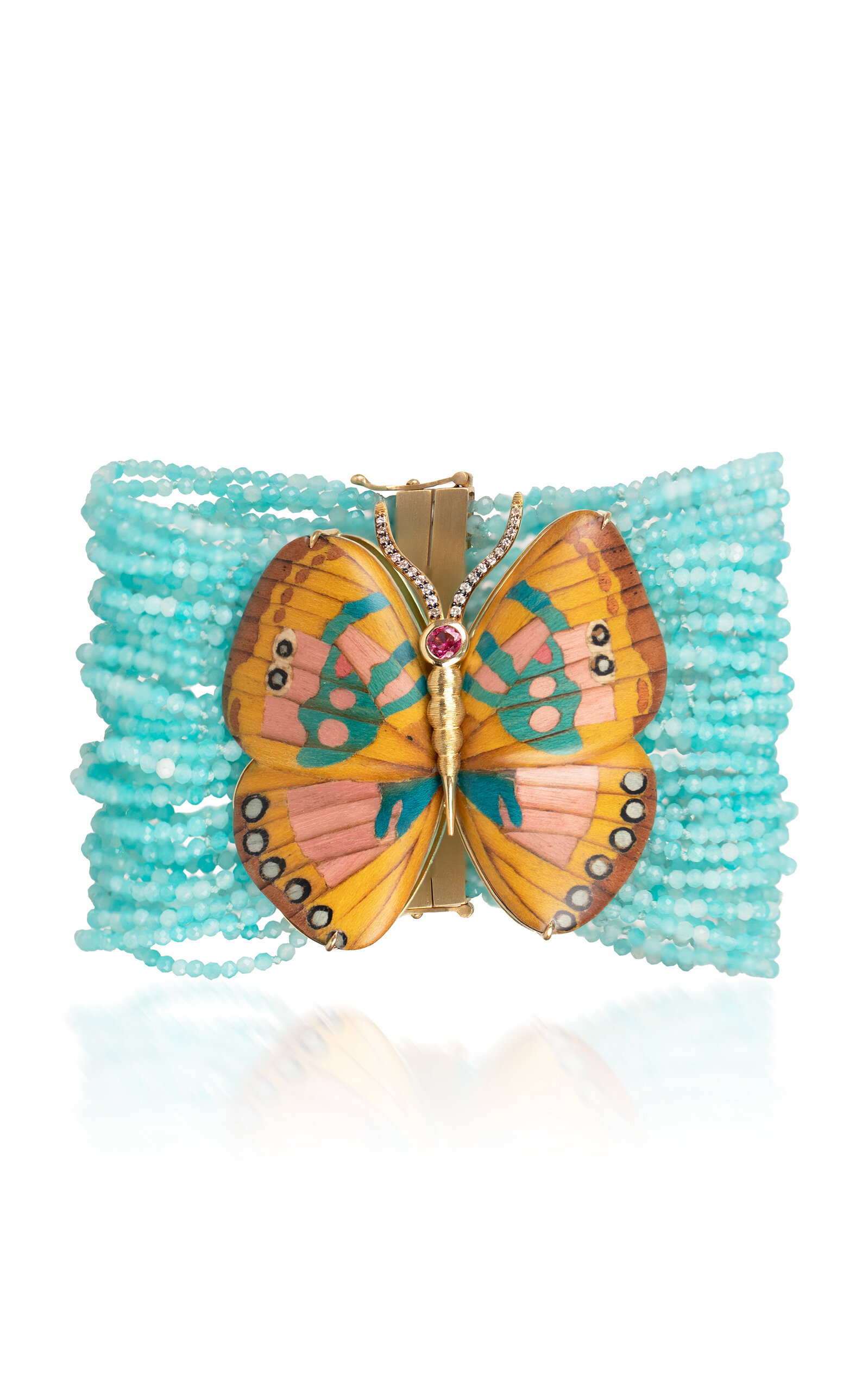 18k Yellow Gold Amazonite Butterfly Wind Marquetry Bracelet