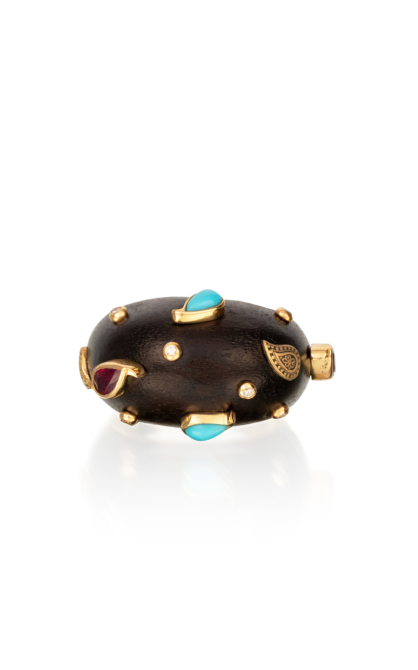 18k Yellow Gold Brauna Wood Bombe Ring
