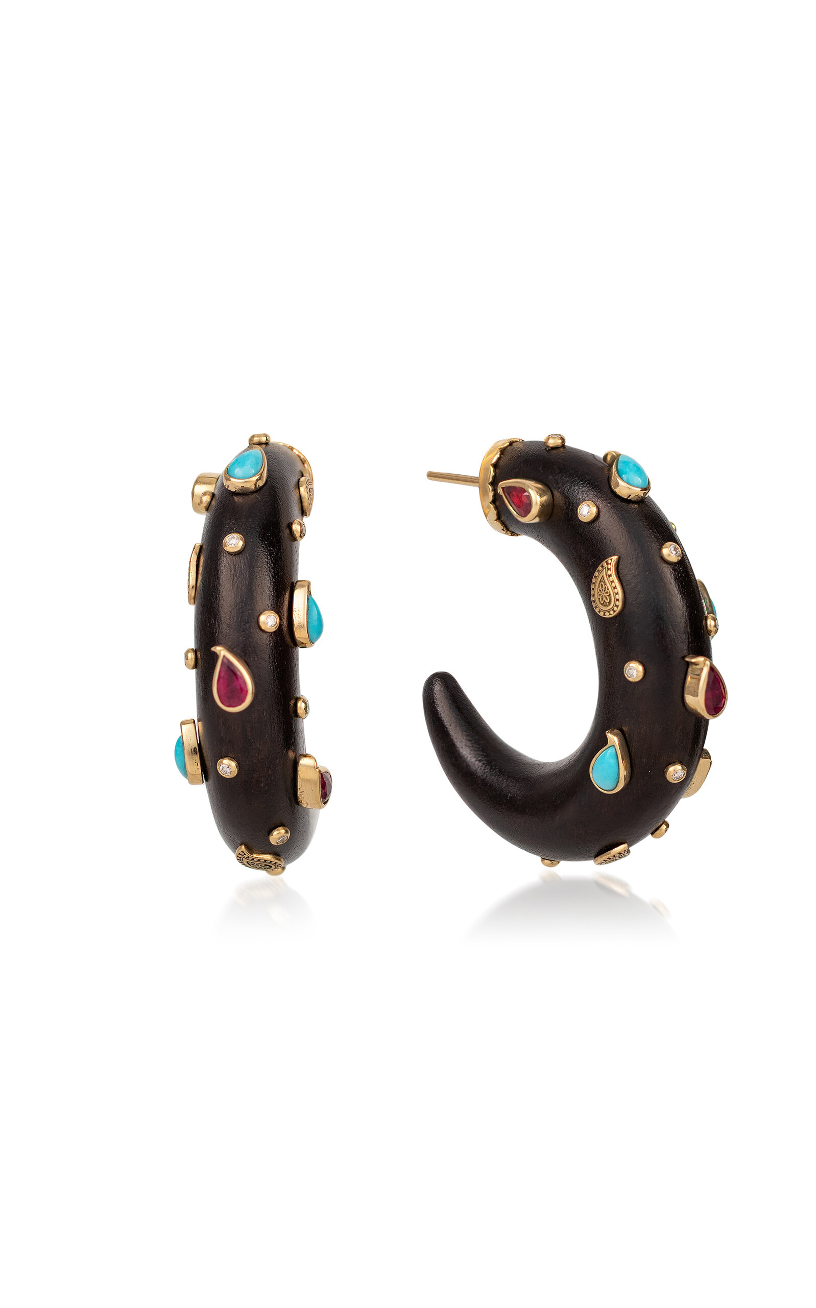 18k Yellow Gold Brauna Wood Hoop Earrings