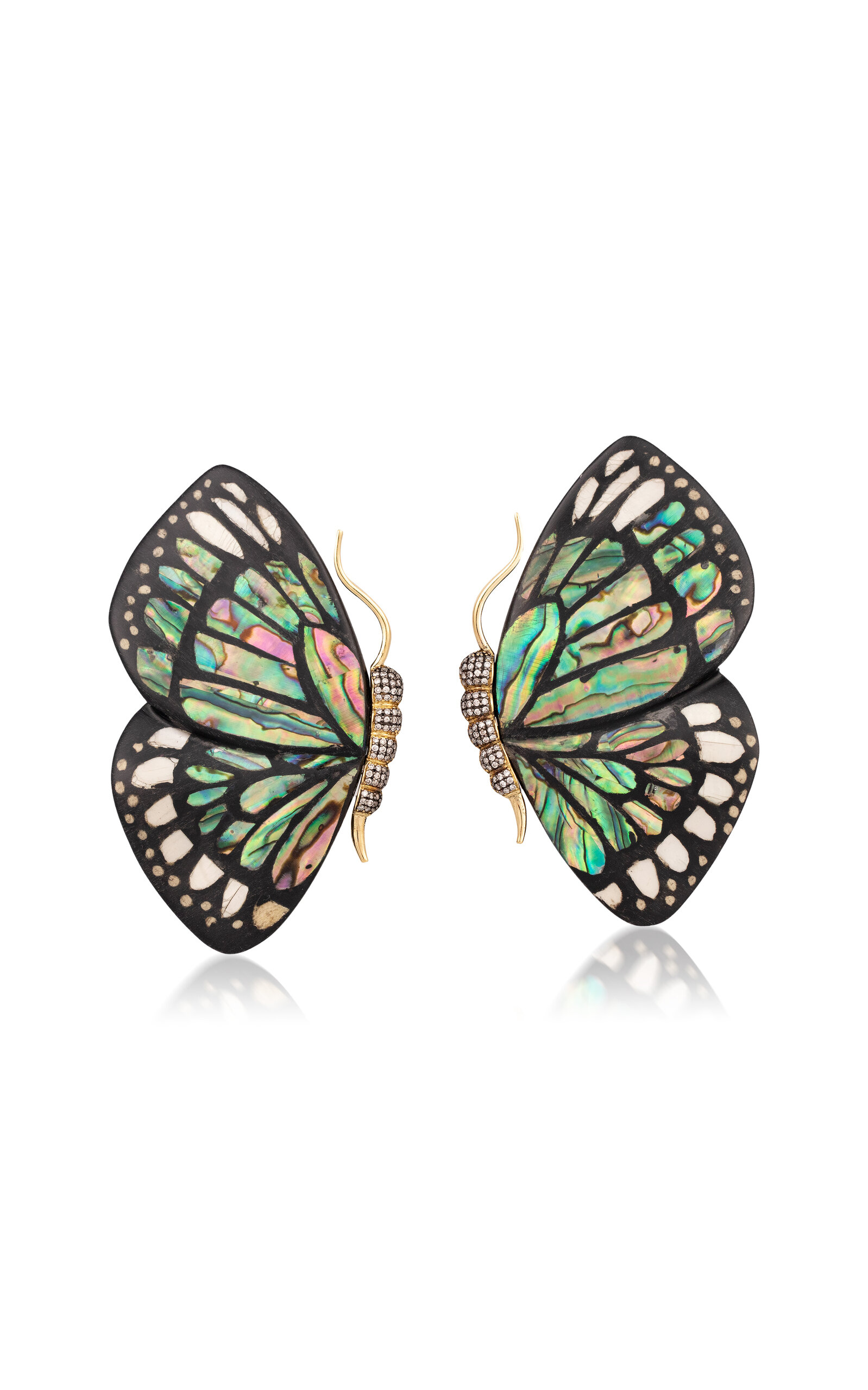 18k Yellow Gold Butterfly Wing Marquetry Earrings