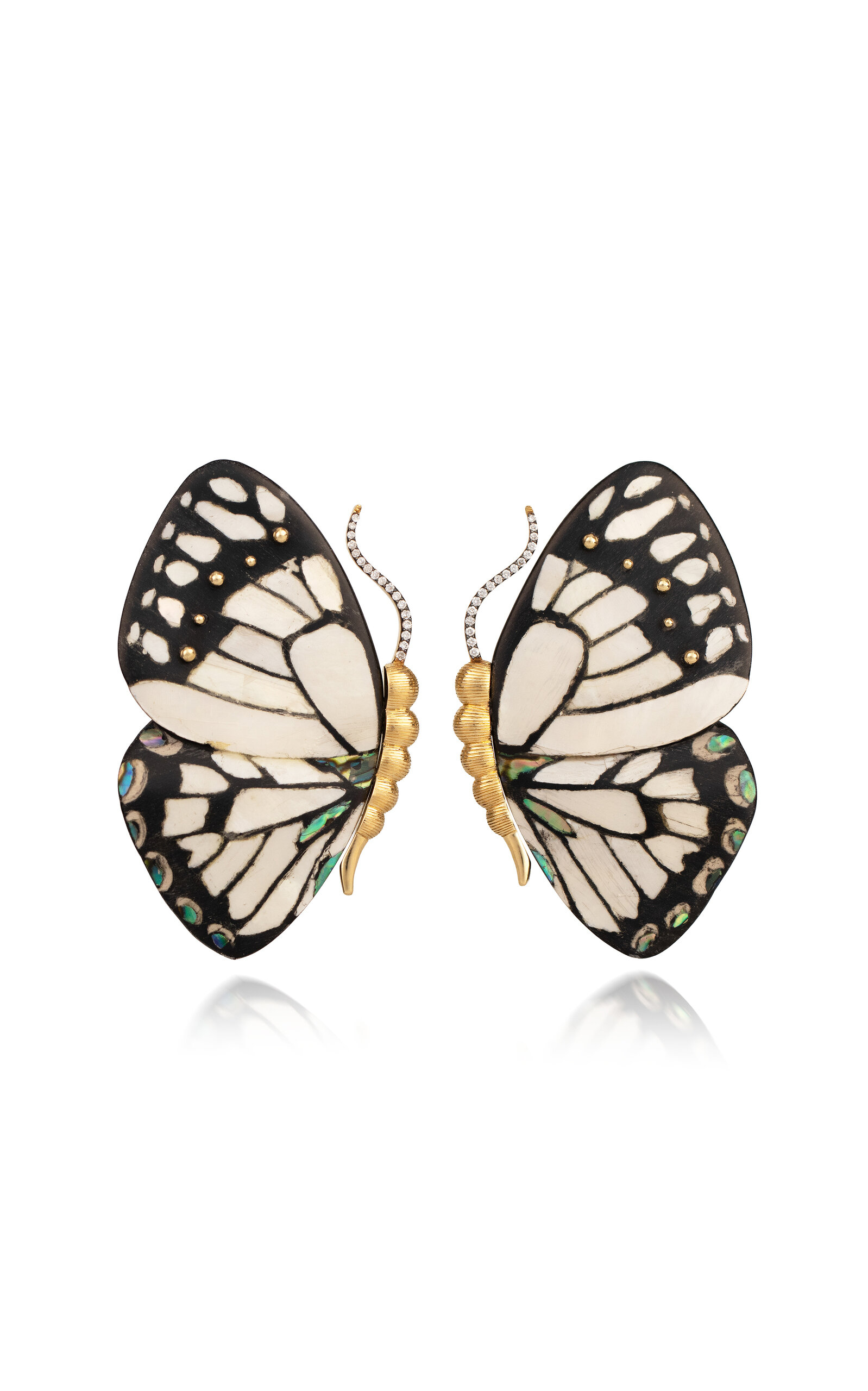 18k Yellow Gold Butterfly Wing Marquetry Earrings