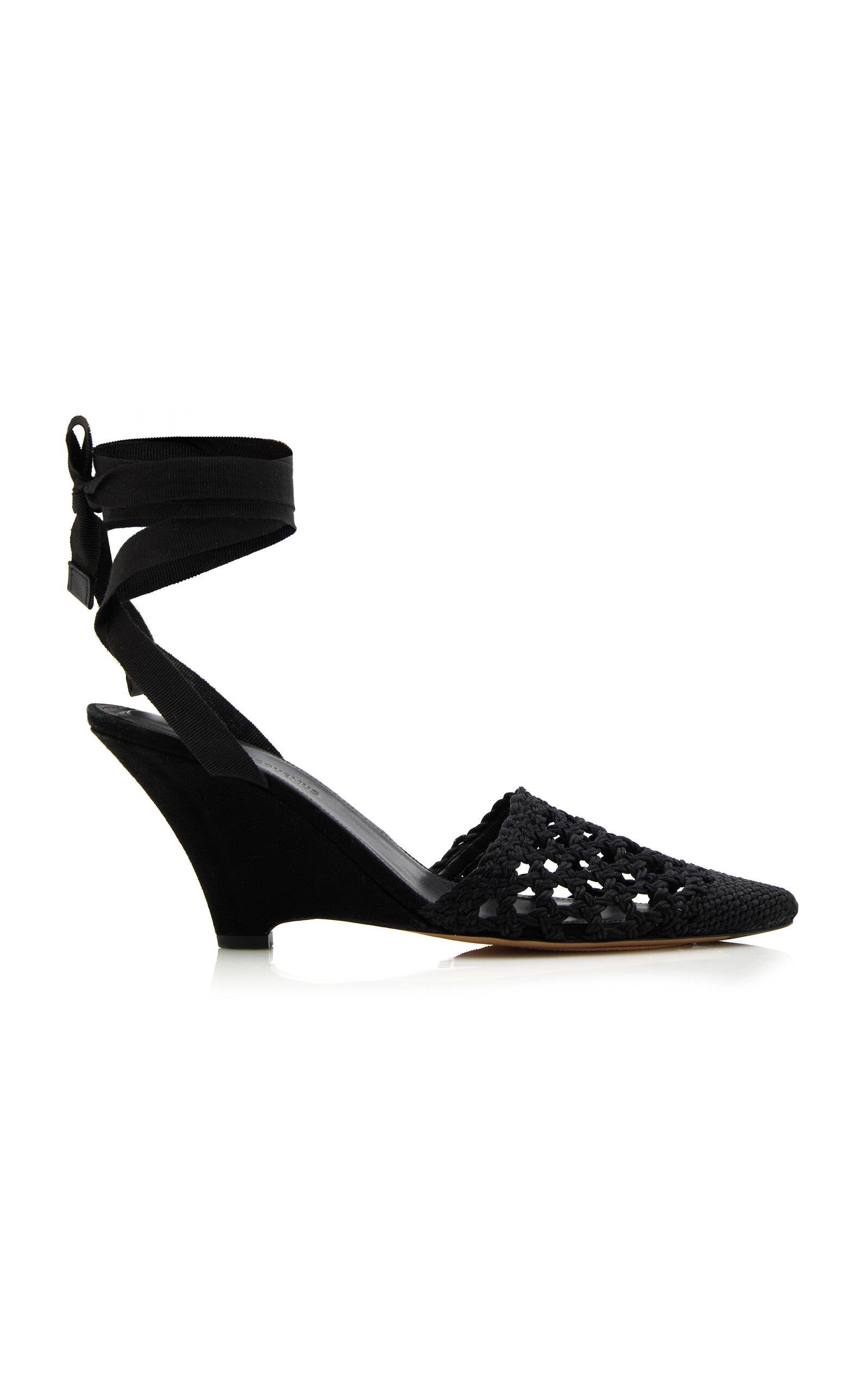 Jacquemus Wedge Espadrille Mules Pointed Toe Ribbon In Black