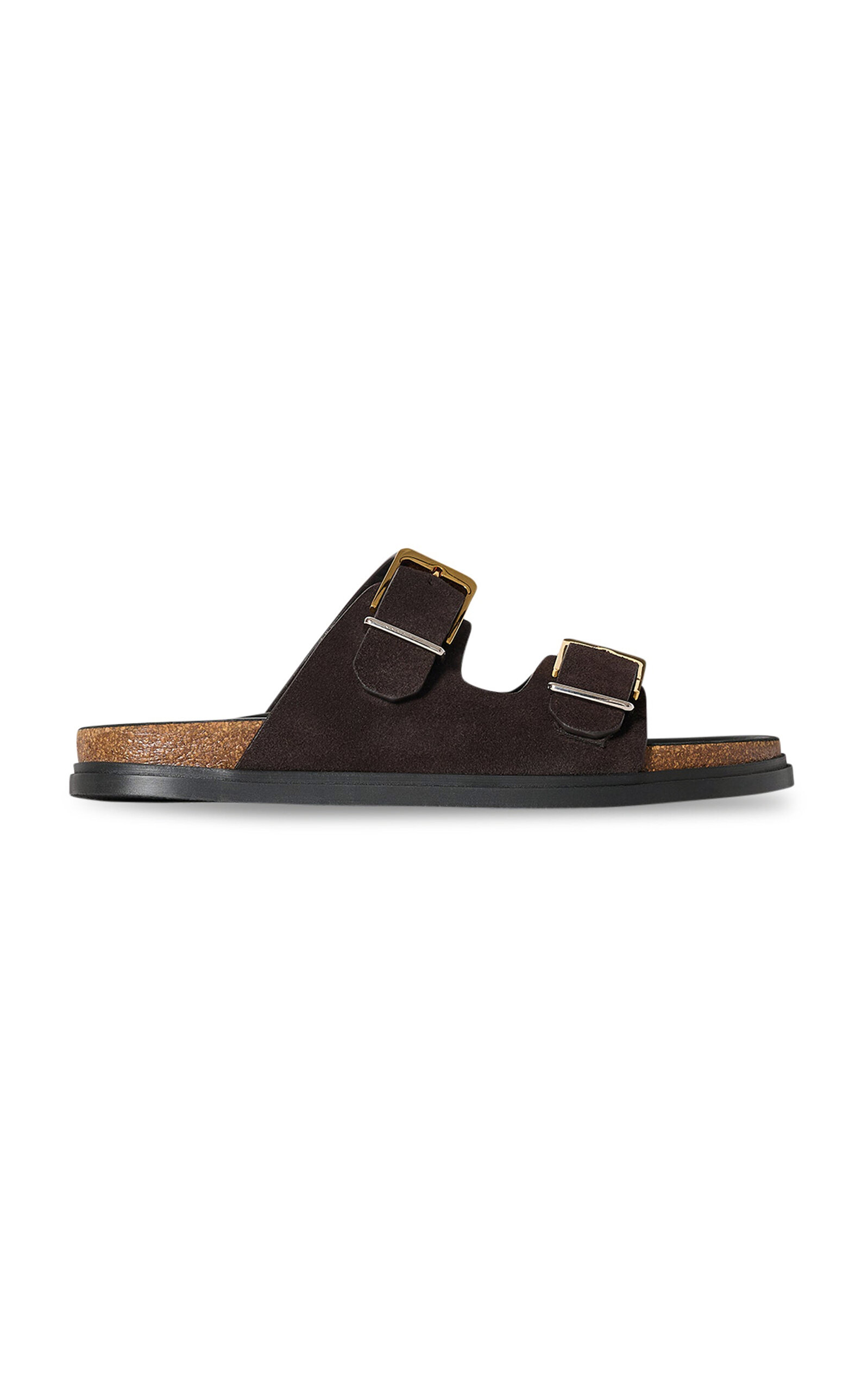 The Row Suede Buckled Slide Sandals