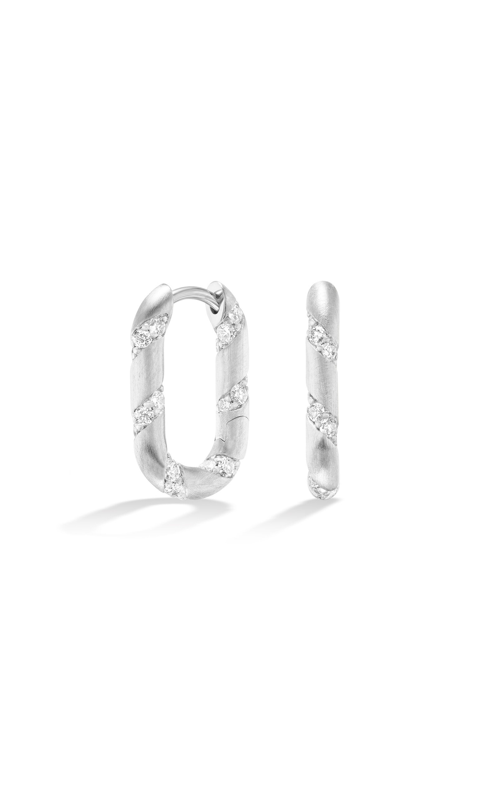 14K White Gold Spiral of Strength Mini Link Huggies