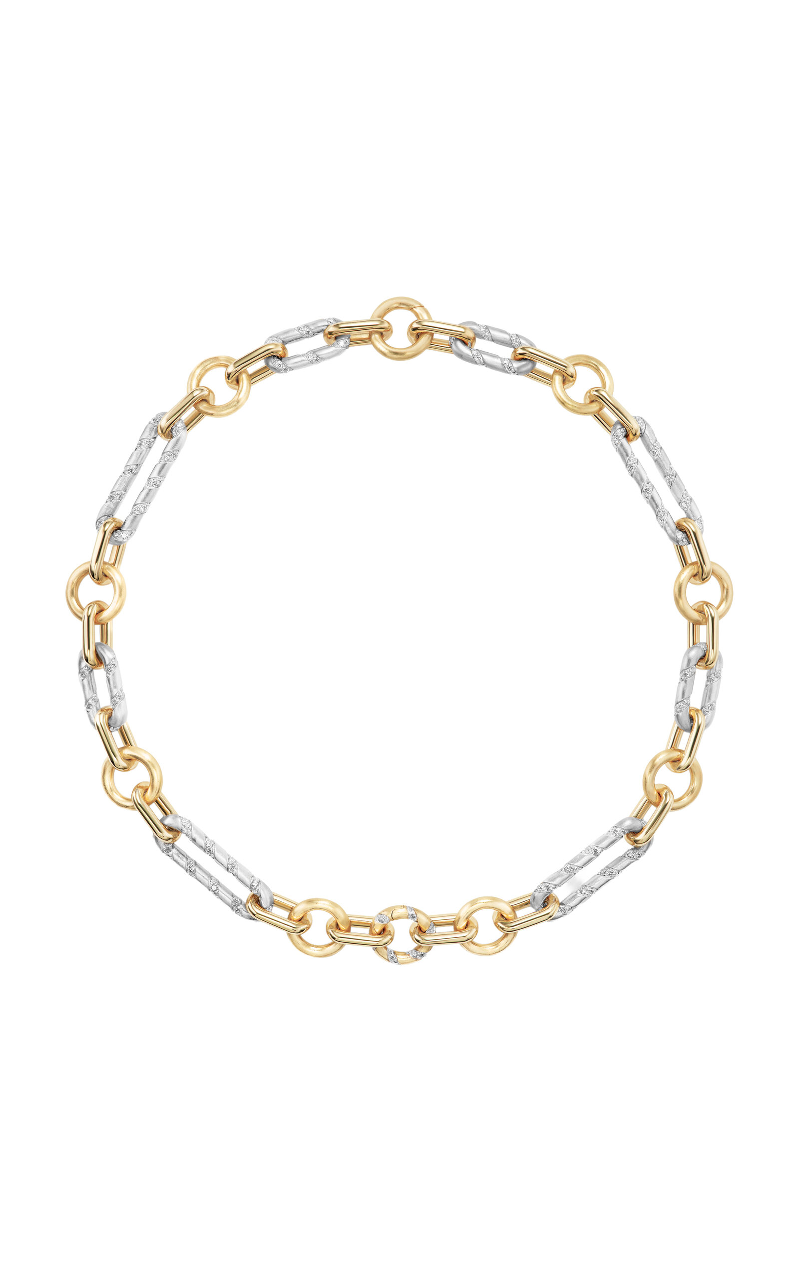 14K Yellow Gold and 14K White Gold Spiral of Strength Mixed Link Convertible Necklabe