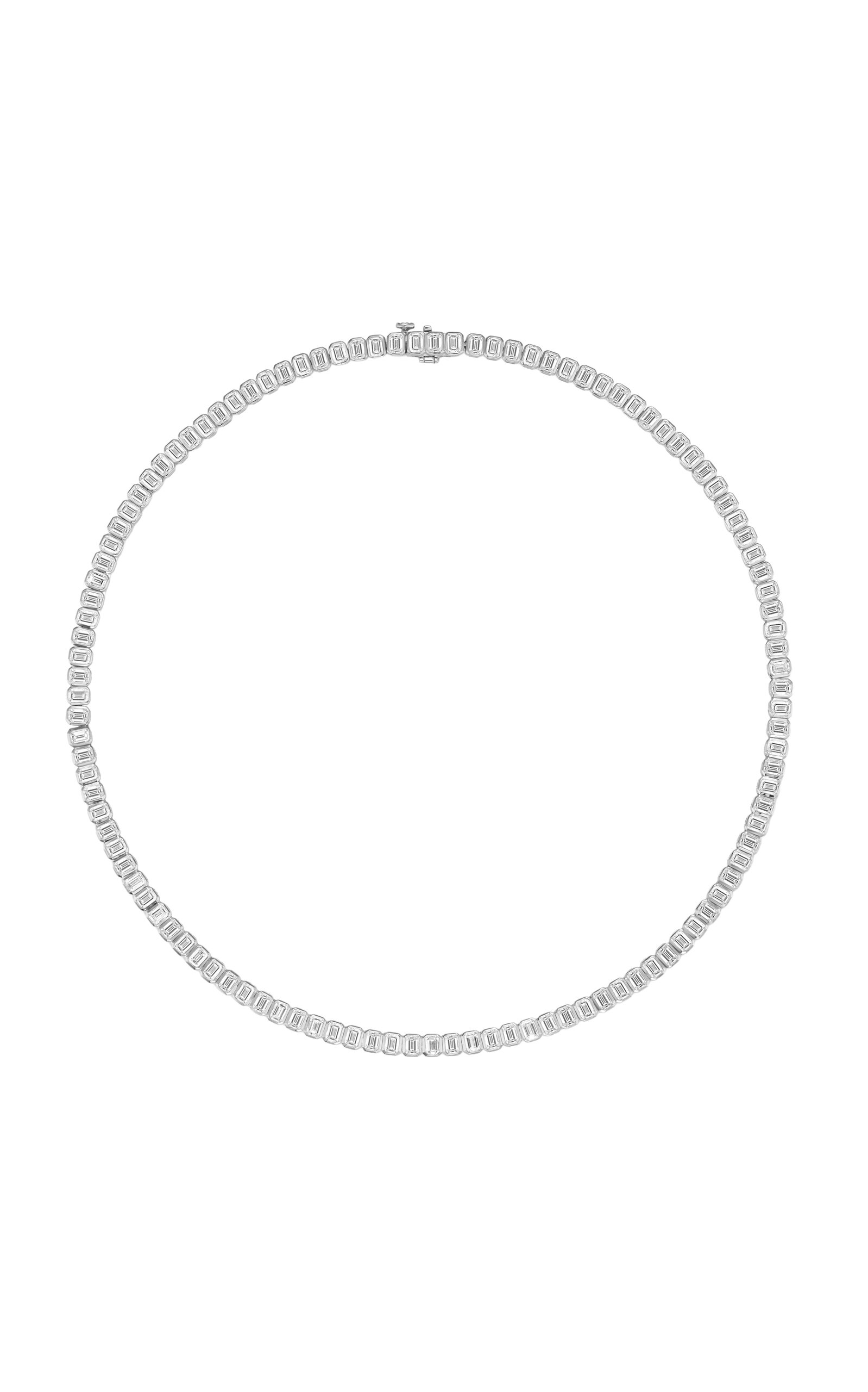 14K White Gold Emerald Bezel Tennis Necklace