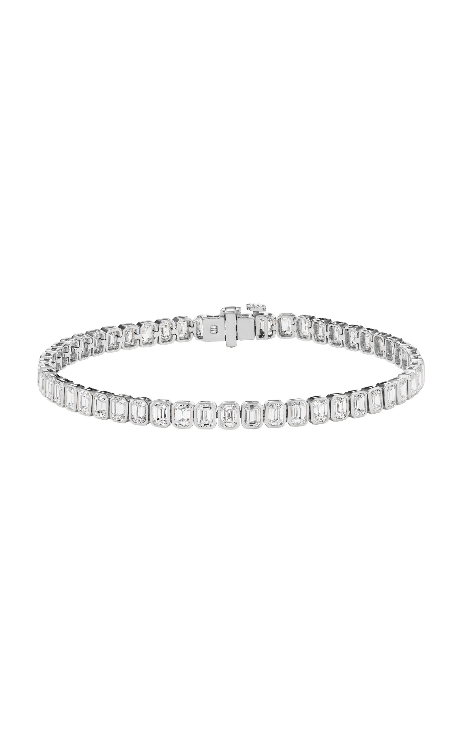 14K White Gold Emerald Bezel Tennis Bracelet