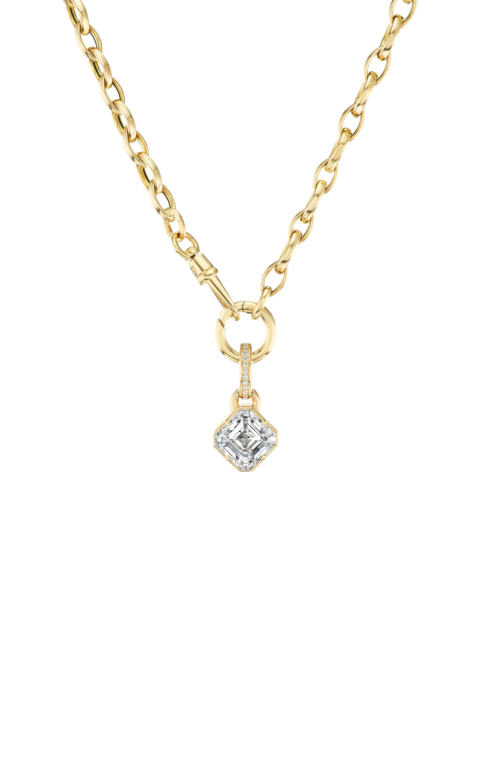 14K Yellow Gold Asscher Bezel Charm on Marquise Link Chain