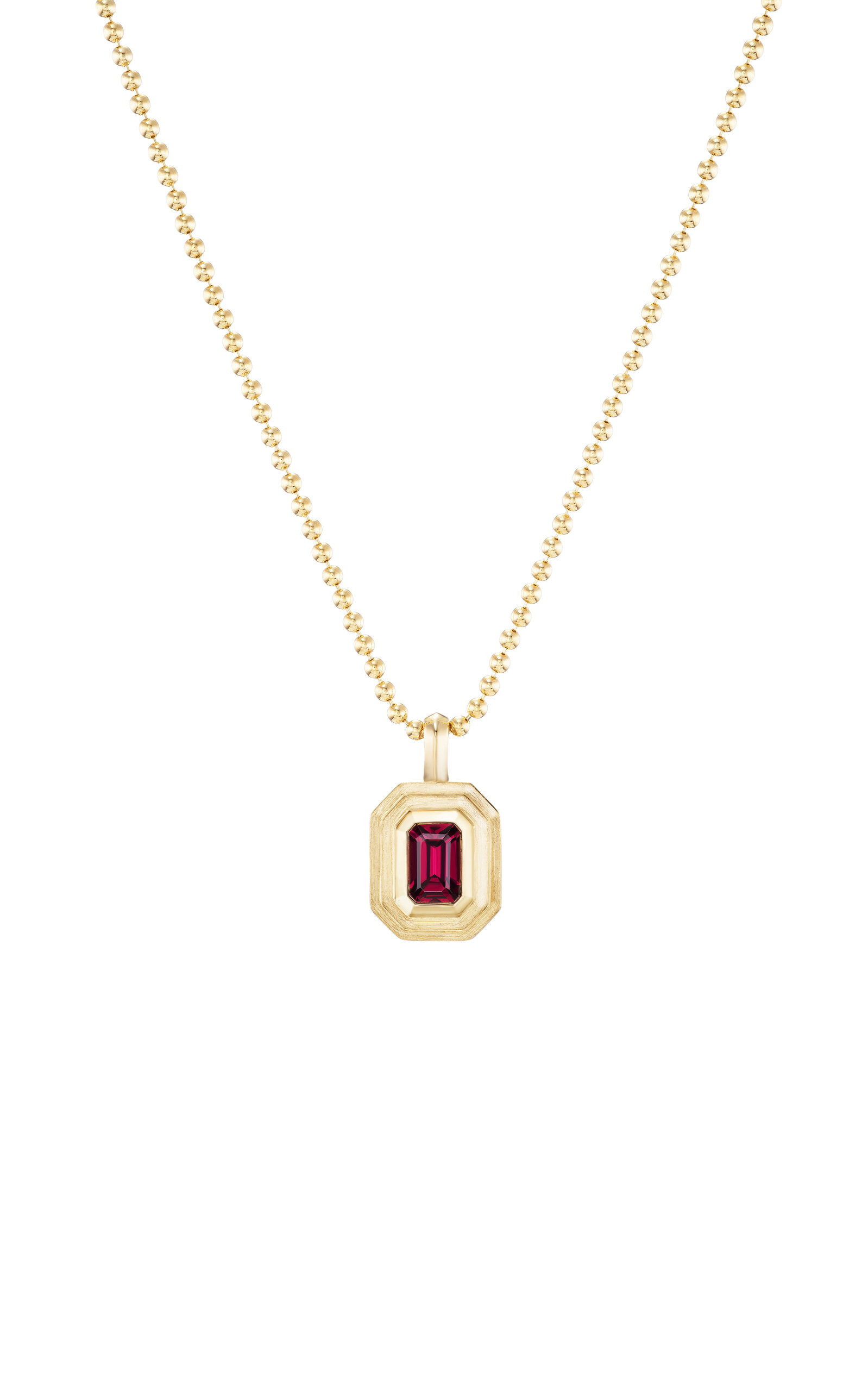 14K Yellow Gold Mini Emerald Bezel Charm Necklace in Garnet