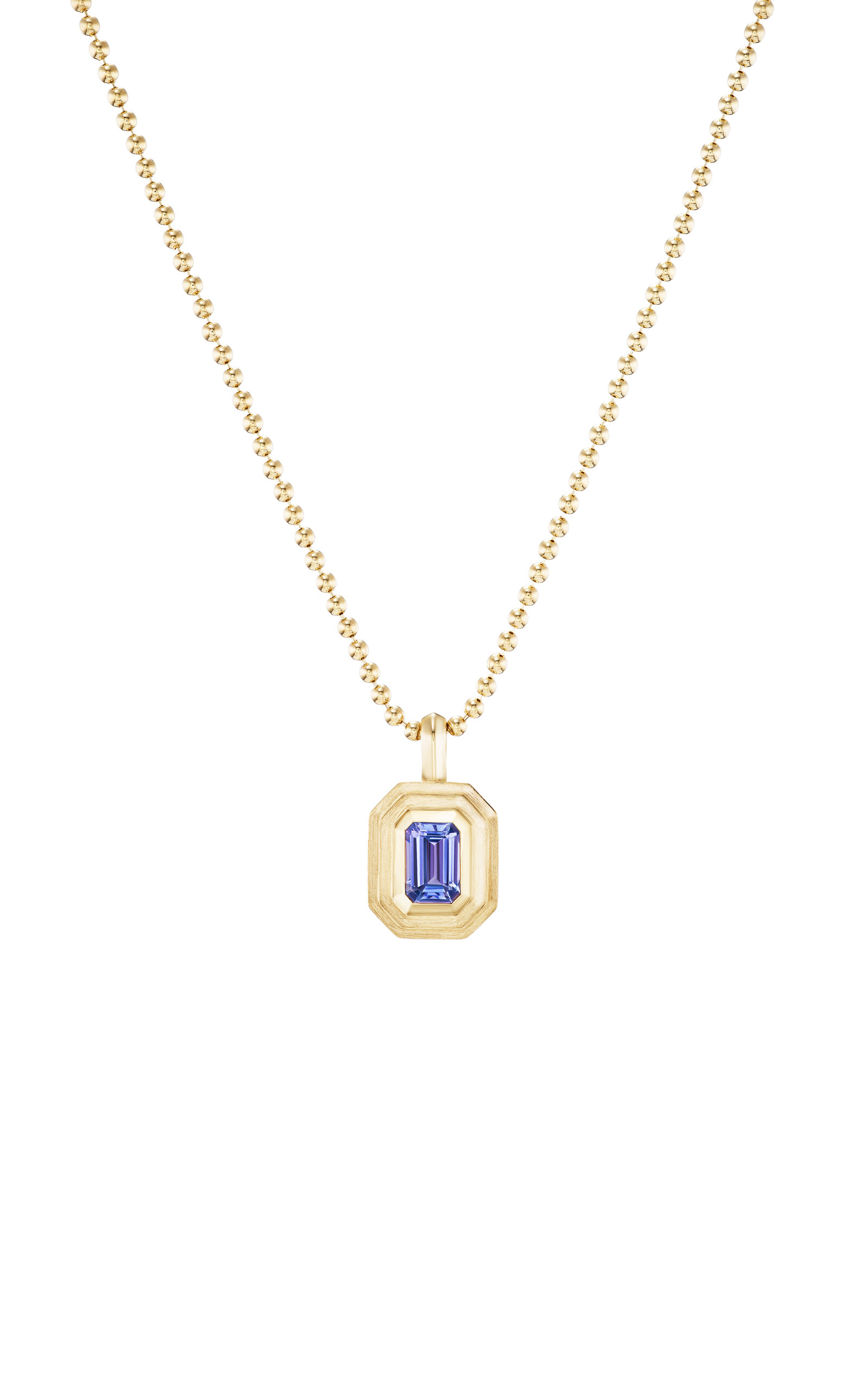 14K Yellow Gold Mini Emerald Bezel Charm Necklace in Tanzanite