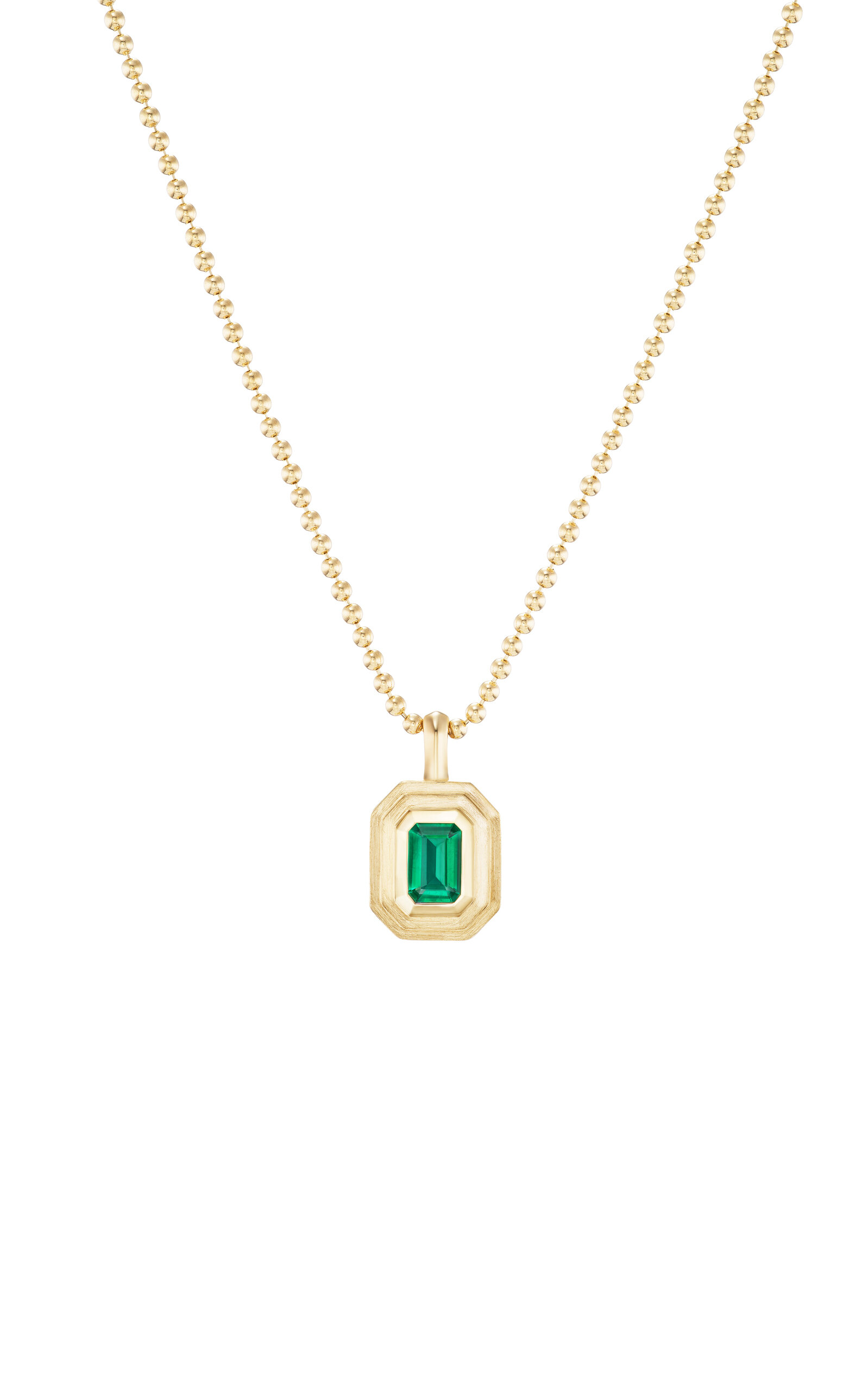 14K Yellow Gold Mini Emerald Bezel Charm Necklace in Emerald