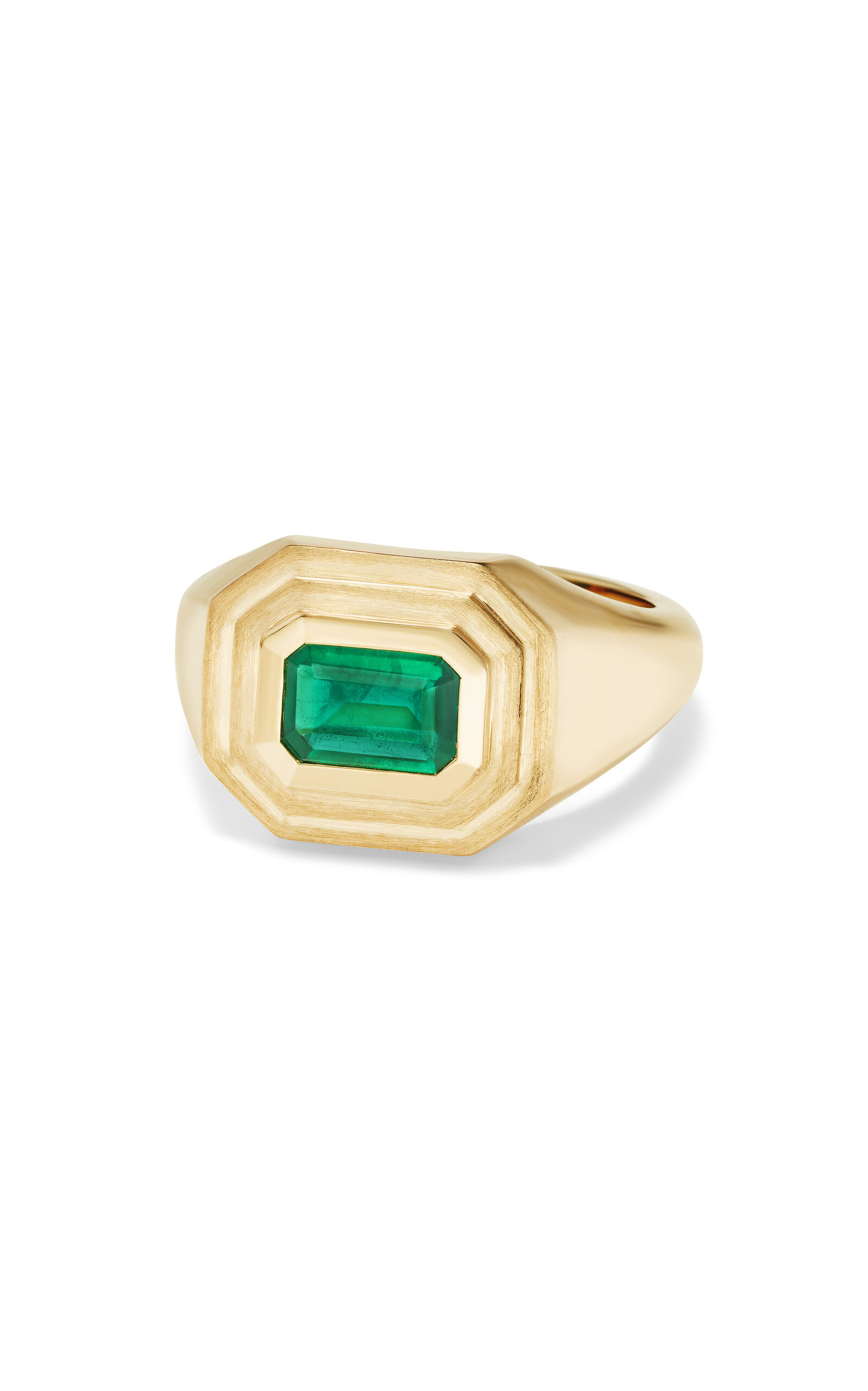 14K Yellow Gold Emerald Solitaire Signet Emerald Pinky Ring