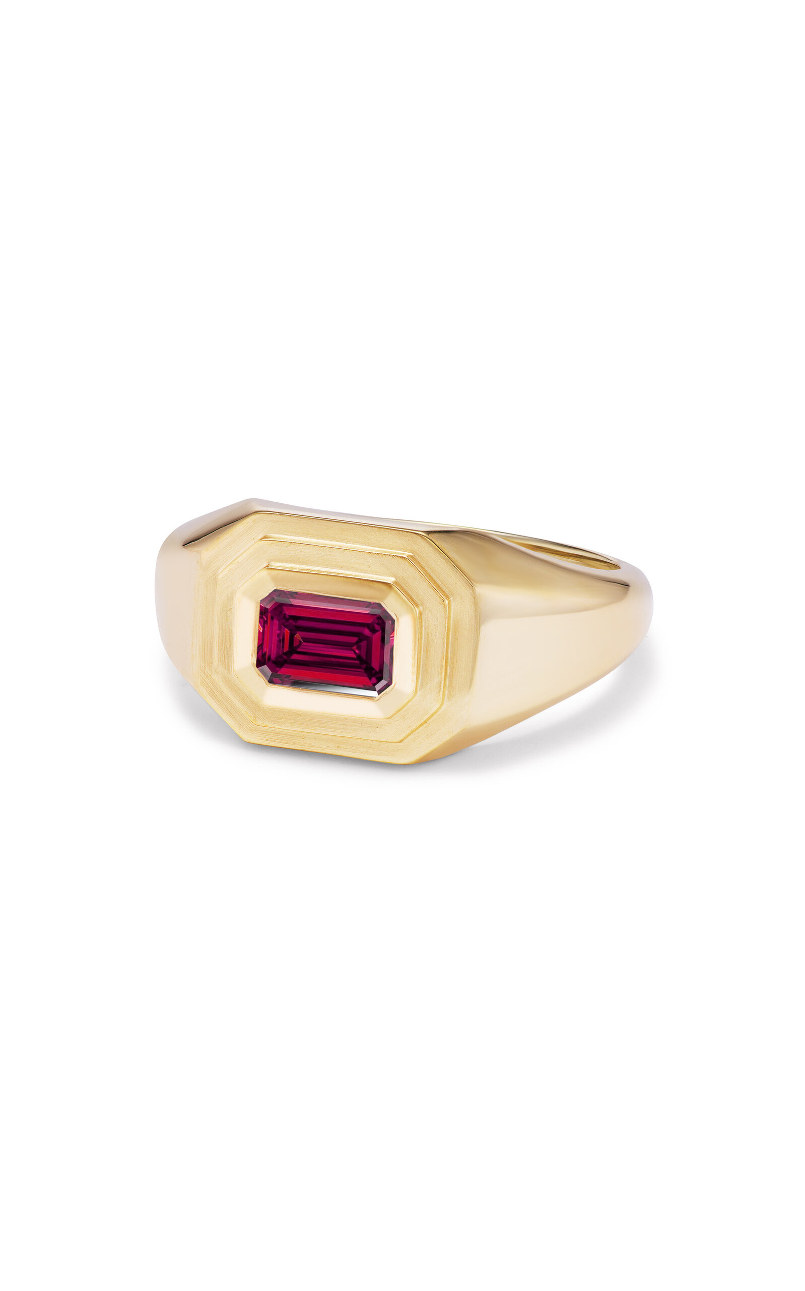 14K Yellow Gold Emerald Solitaire Signet Garnet Pinky Ring