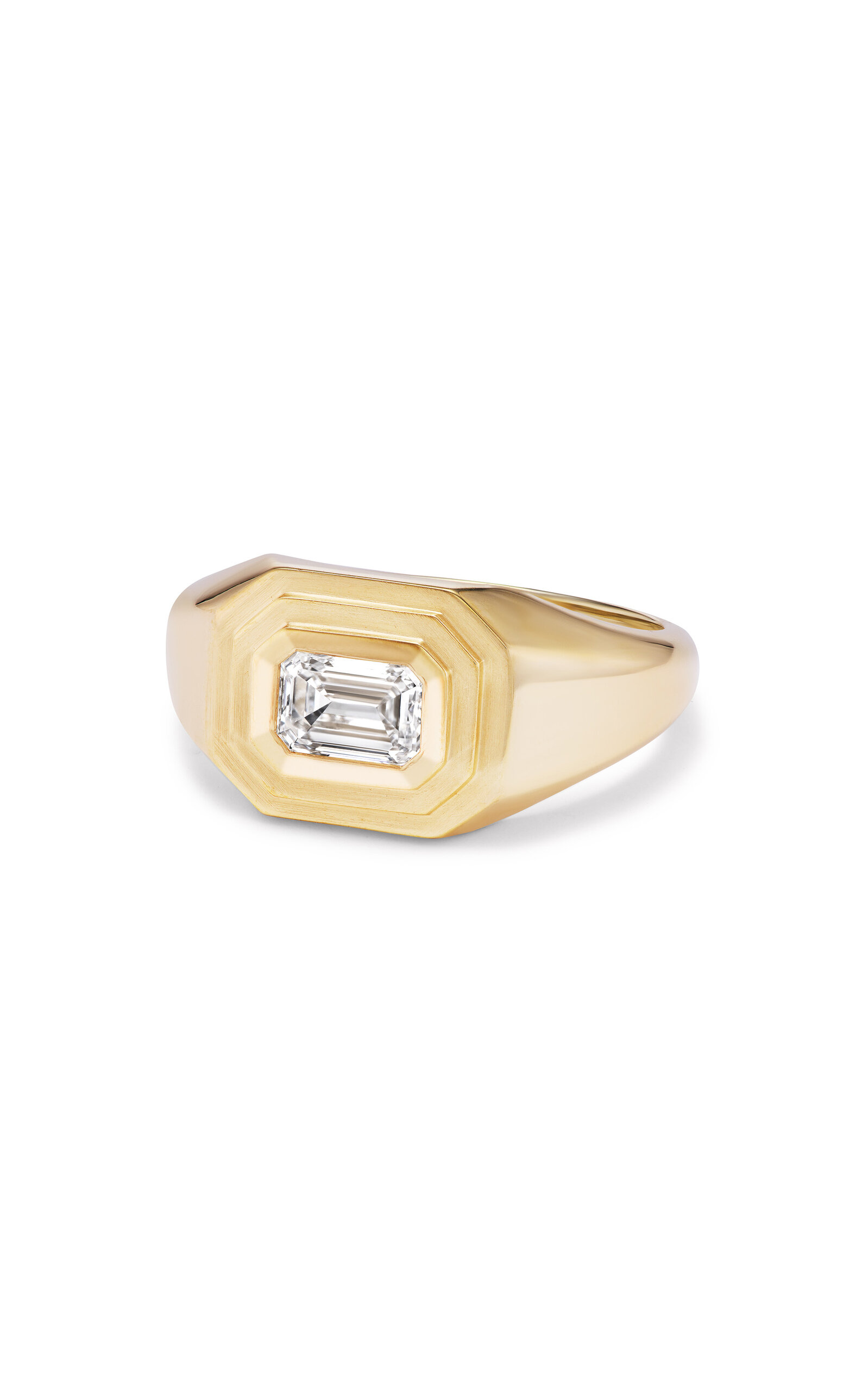 14K Yellow Gold Emerald Solitaire Signet Pinky Ring