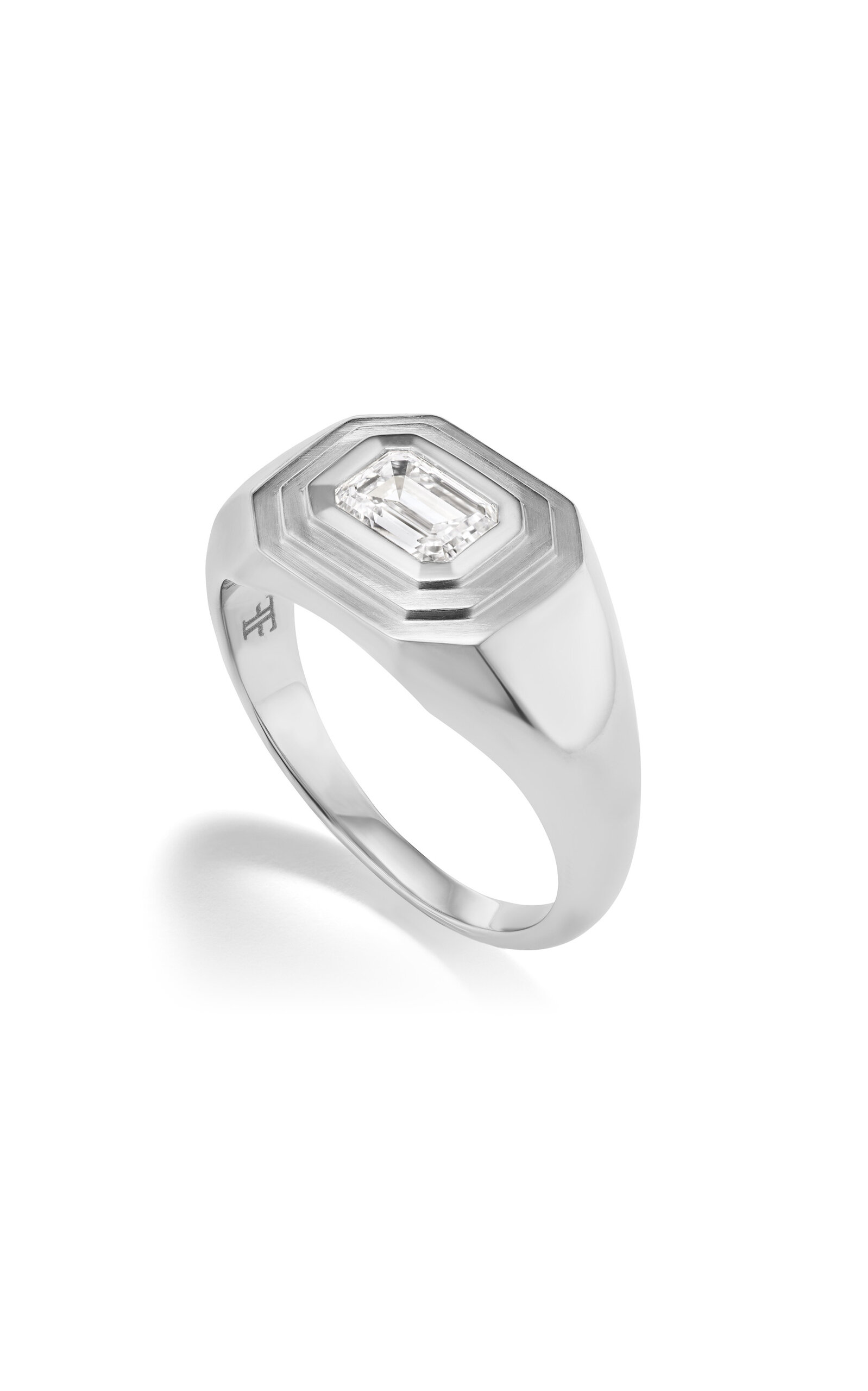 14K White Gold Emerald Solitaire Signet Pinky Ring