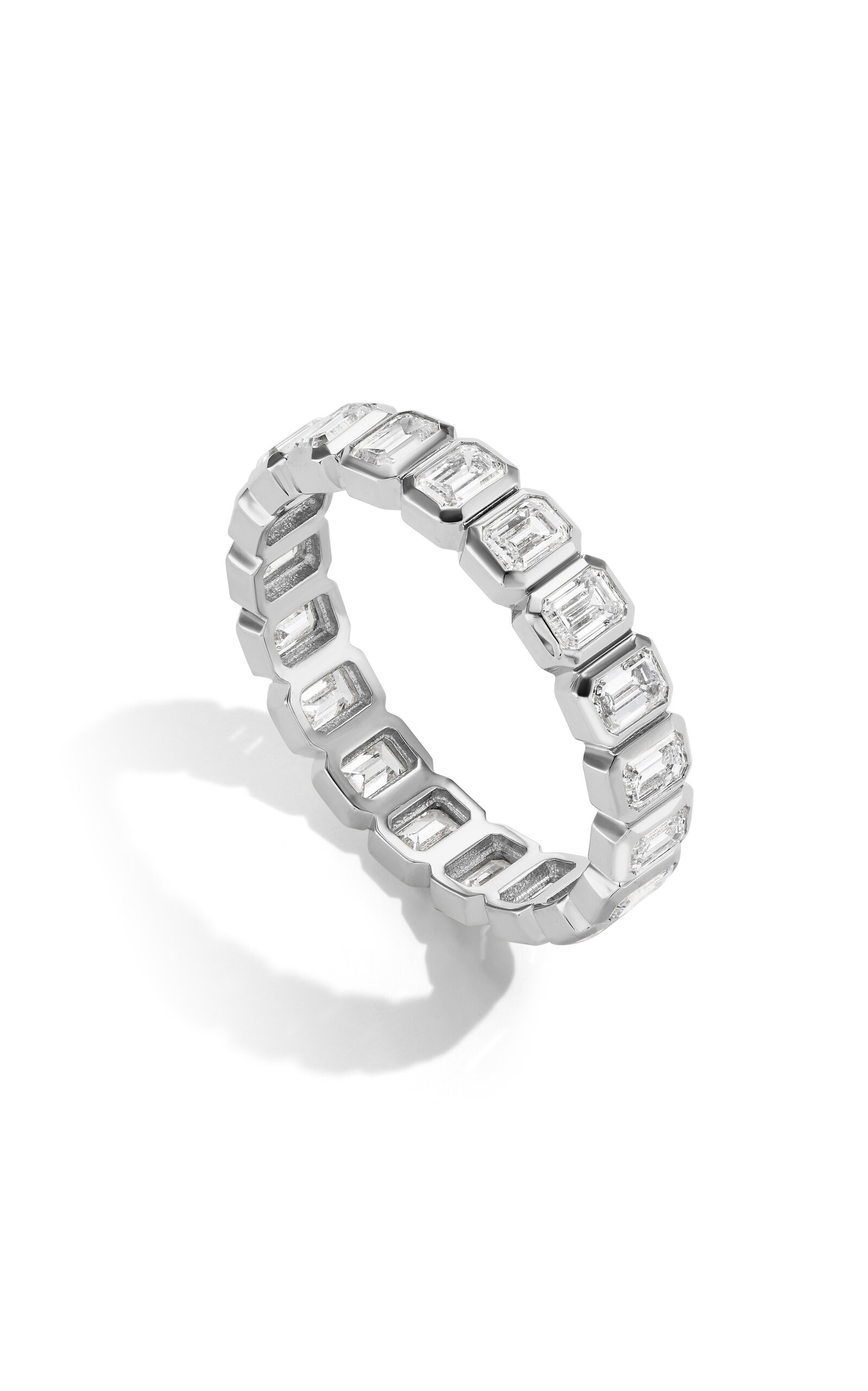 14K White Gold Emerald Bezel Eternity Band