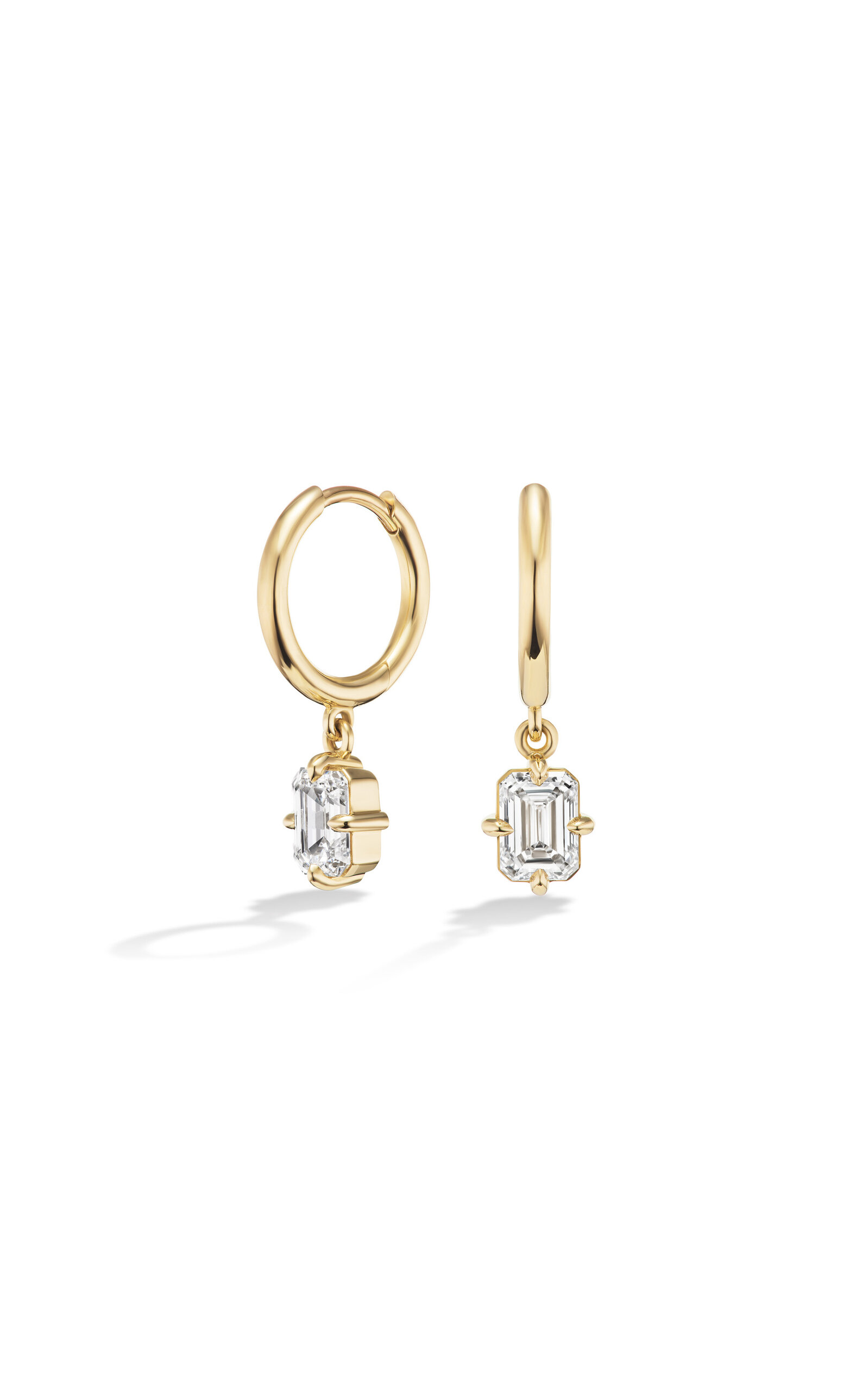14K Yellow Gold Emerald Huggies