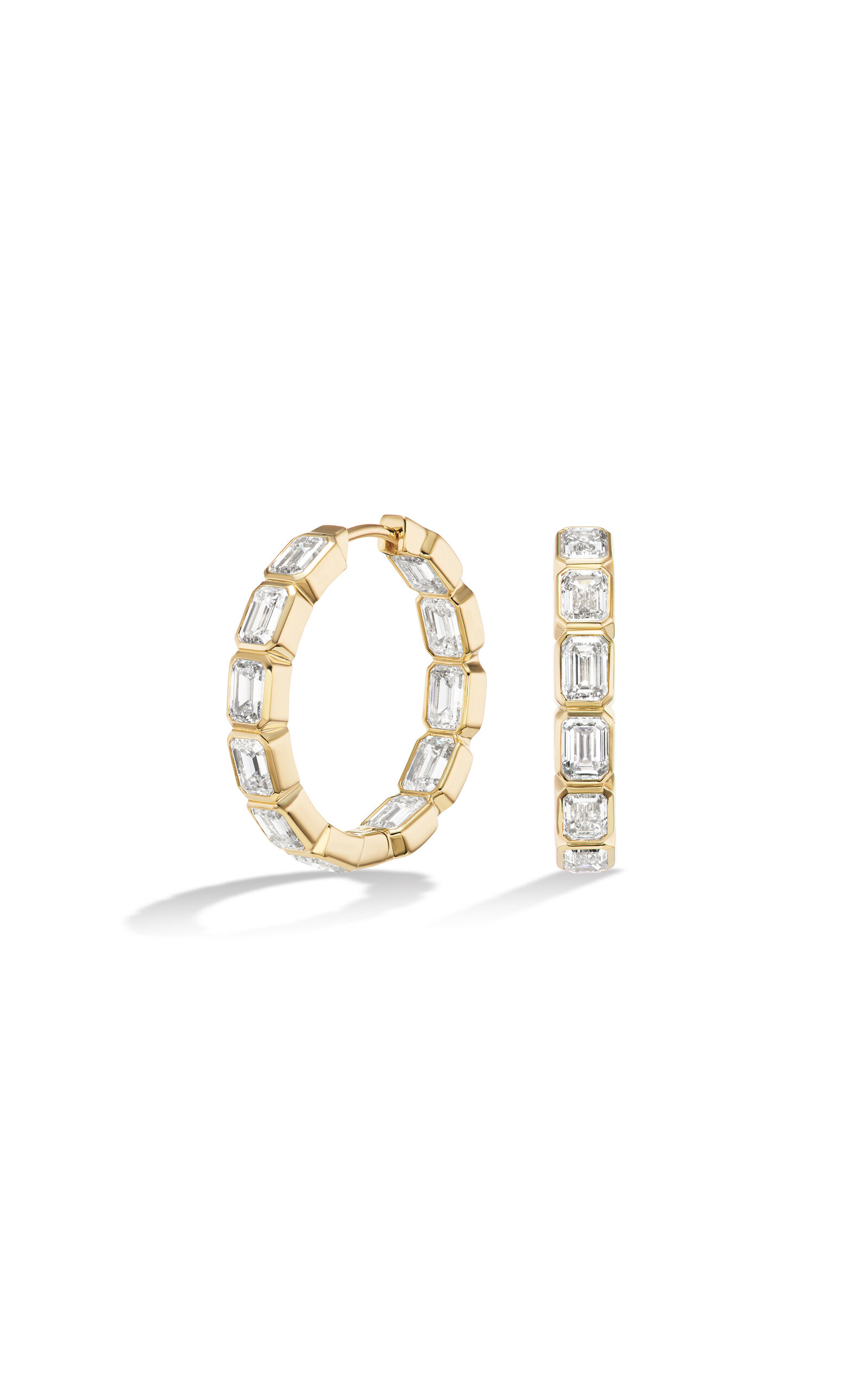 14K Yellow Gold Emerald Bezel Inside Out Hoops