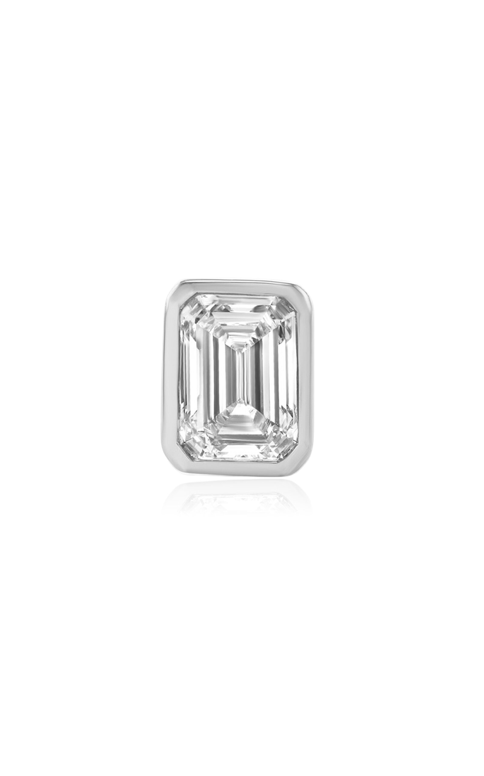 14K White Gold Emerald Bezel Mini Stud Single Earring