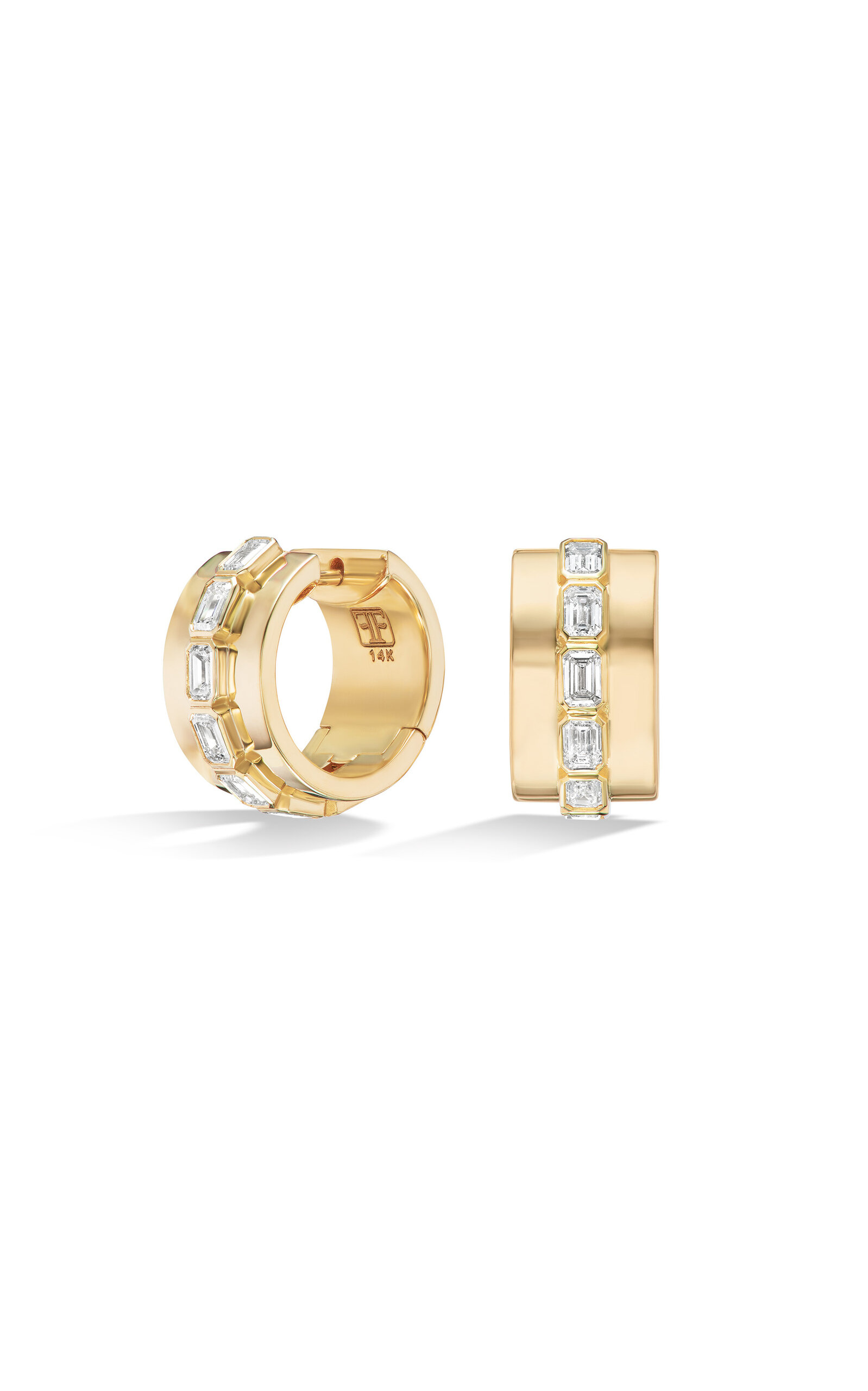 14K Yellow Gold Mini Emerald Bezel Hoops