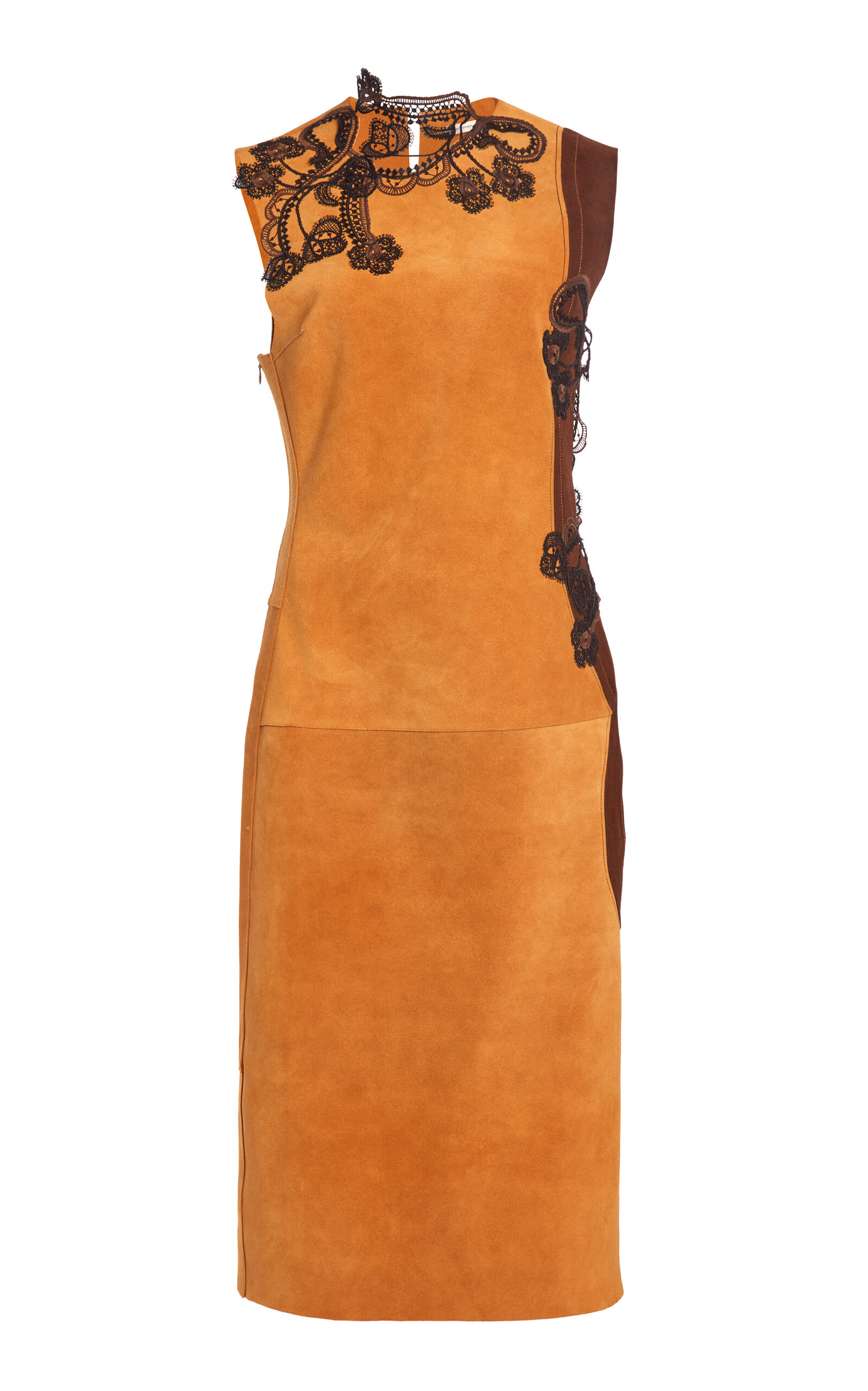 Christopher Esber Noctelle Lace Side Cutaway Suede Midi Dress
