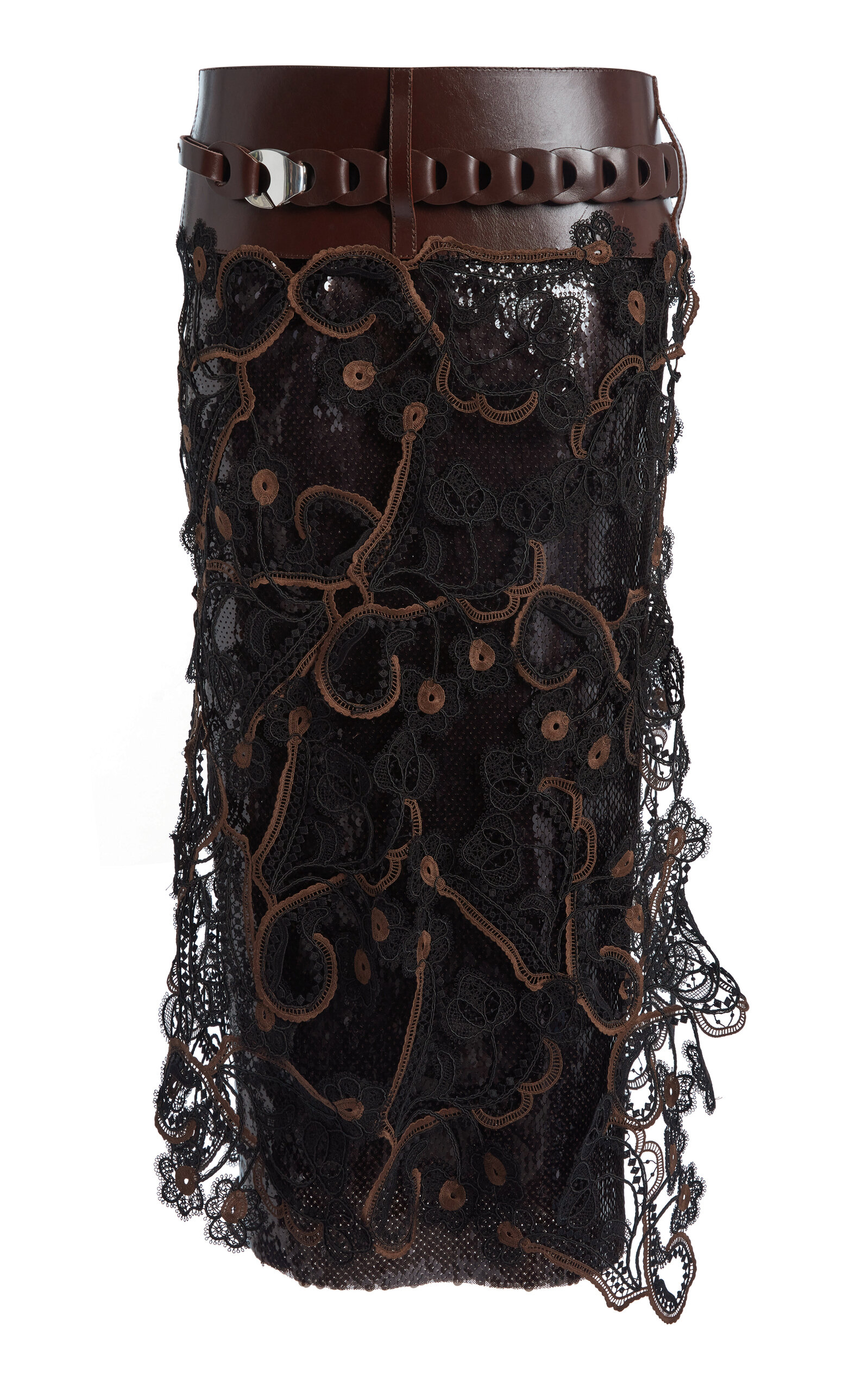 Christopher Esber Noctelle Lace Leather Chainlink Skirt